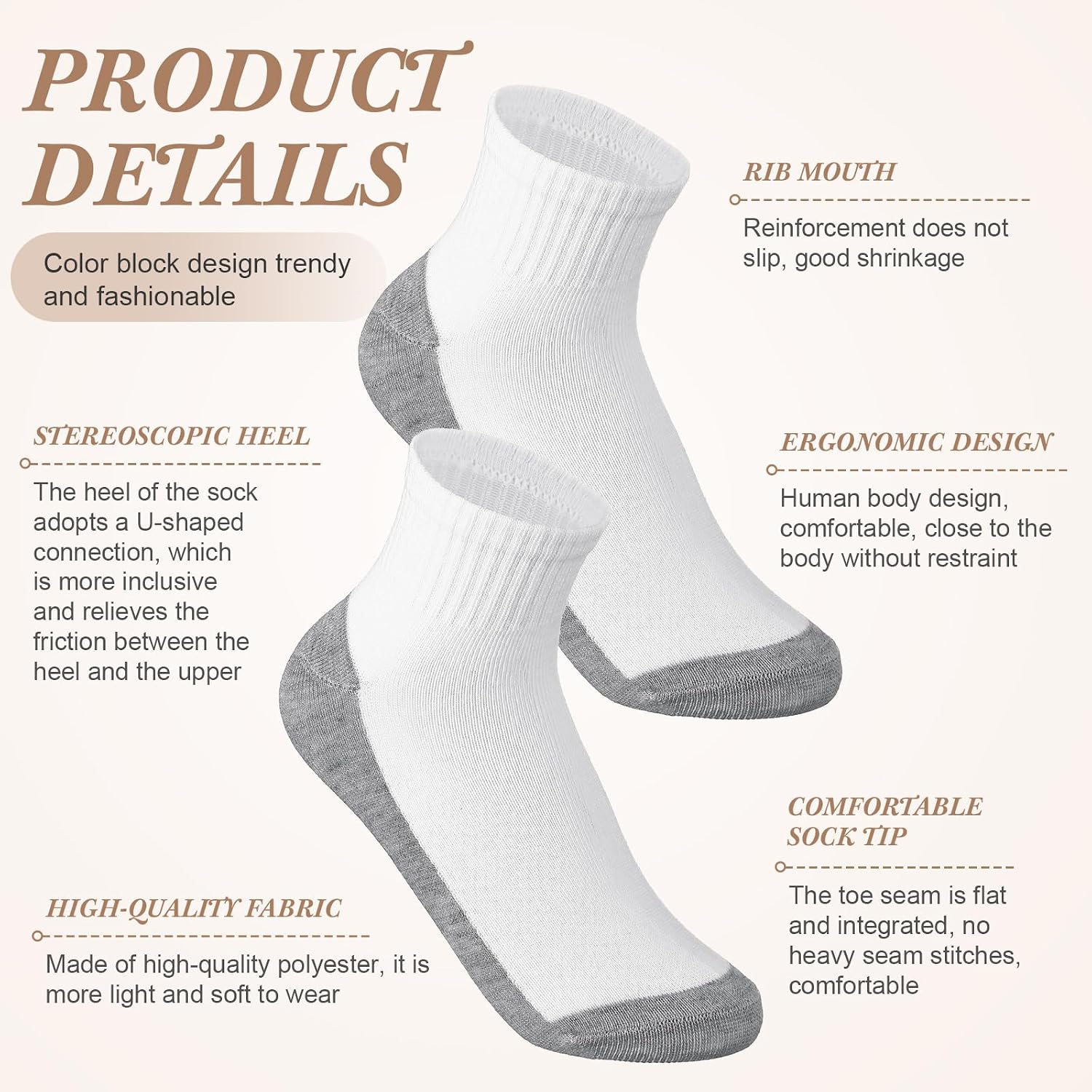 Tarpop 48 Pairs Men Women Quarter Ankle Socks Moisture Wicking Athletic Crew Casual Sports Bulk Socks for Homeless