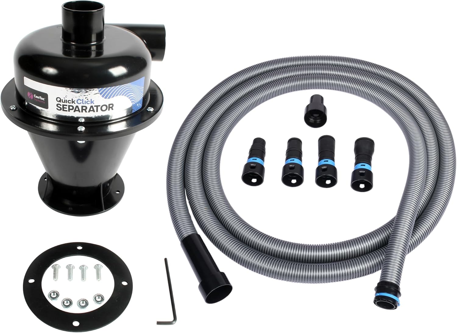 Cen-Tec Systems Quick Click Dust Separator and 16 Ft. Hose for Home and Shop Vacuums with Expanded Multi-Brand Power Tool Adapter Set