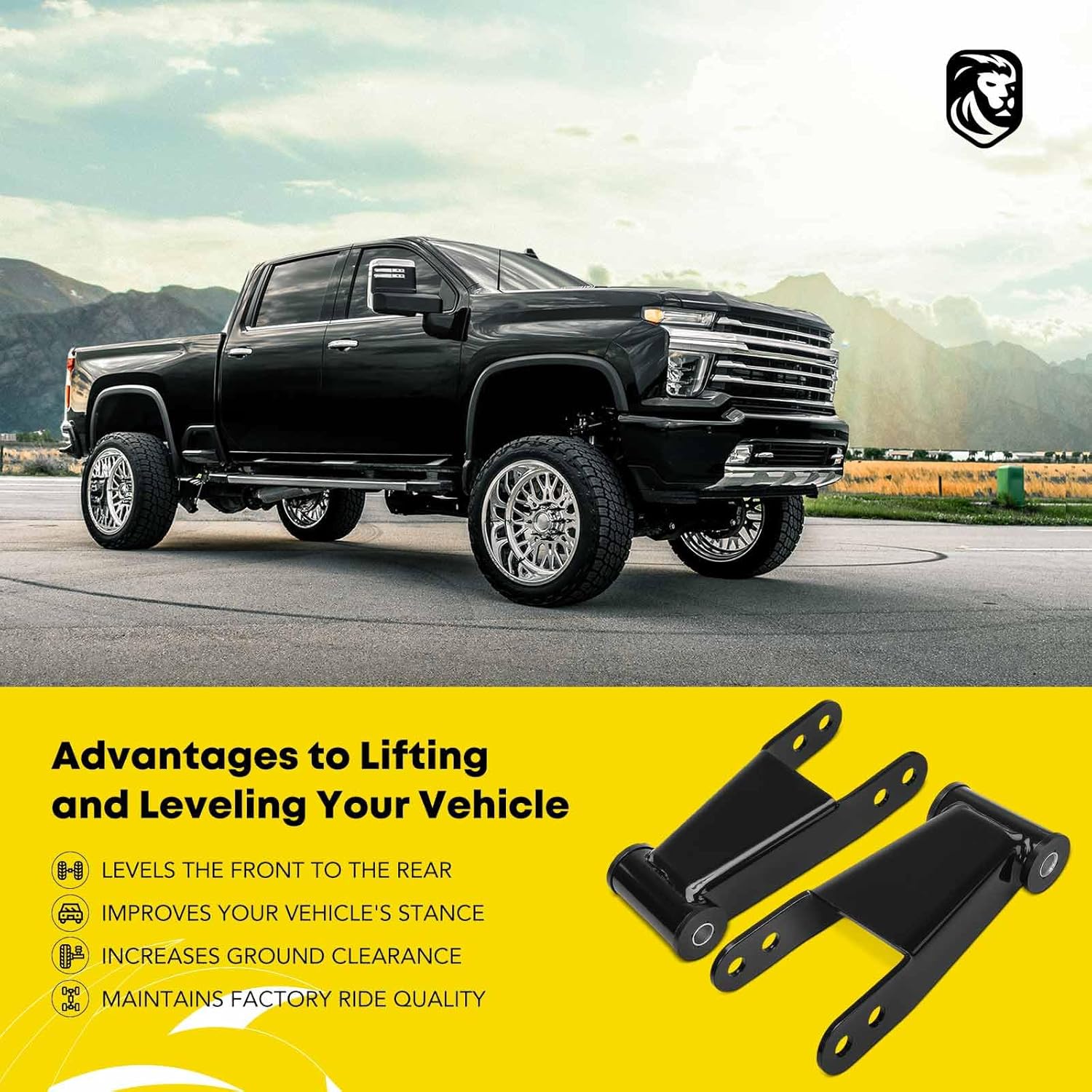 YHTAUTO 1.5 inch to 2 inch Rear Leveling Lift Kit Compatible with Ford F-150 2004-2014, RWD/4WD, Steel Adjustable Lift Shackles Suspension Leveling Kit w/Hardware Kit Set of 2