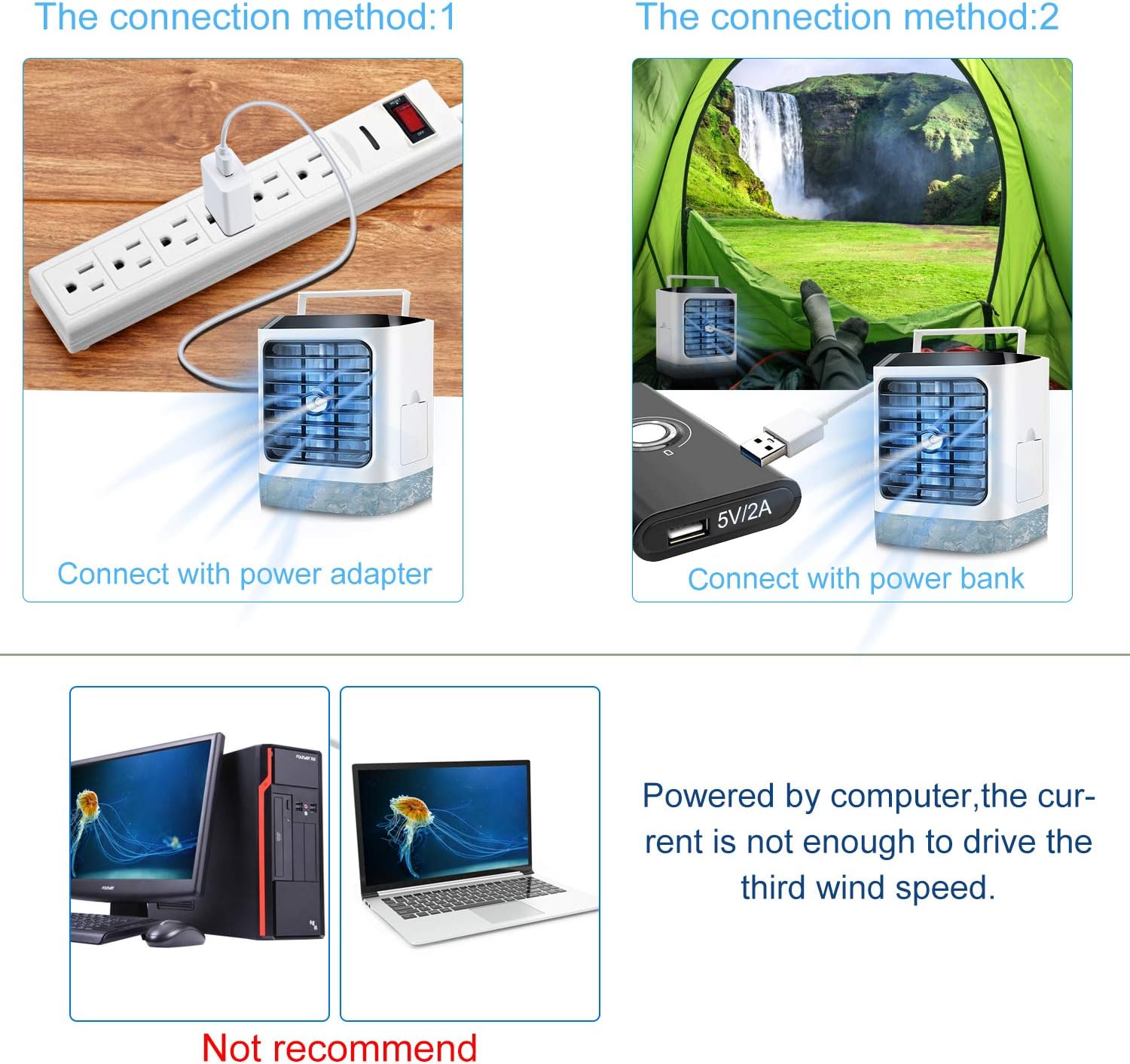 Fuloon Personal Air Cooler,4 in 1 Portable Space Air Conditioner Cooling Fan & Evaporative Spray Humidifier Purifier, Mini USB Desktop ice Fan,7 Colors LED,3 Wind Speeds for Home Room Office Outdoor