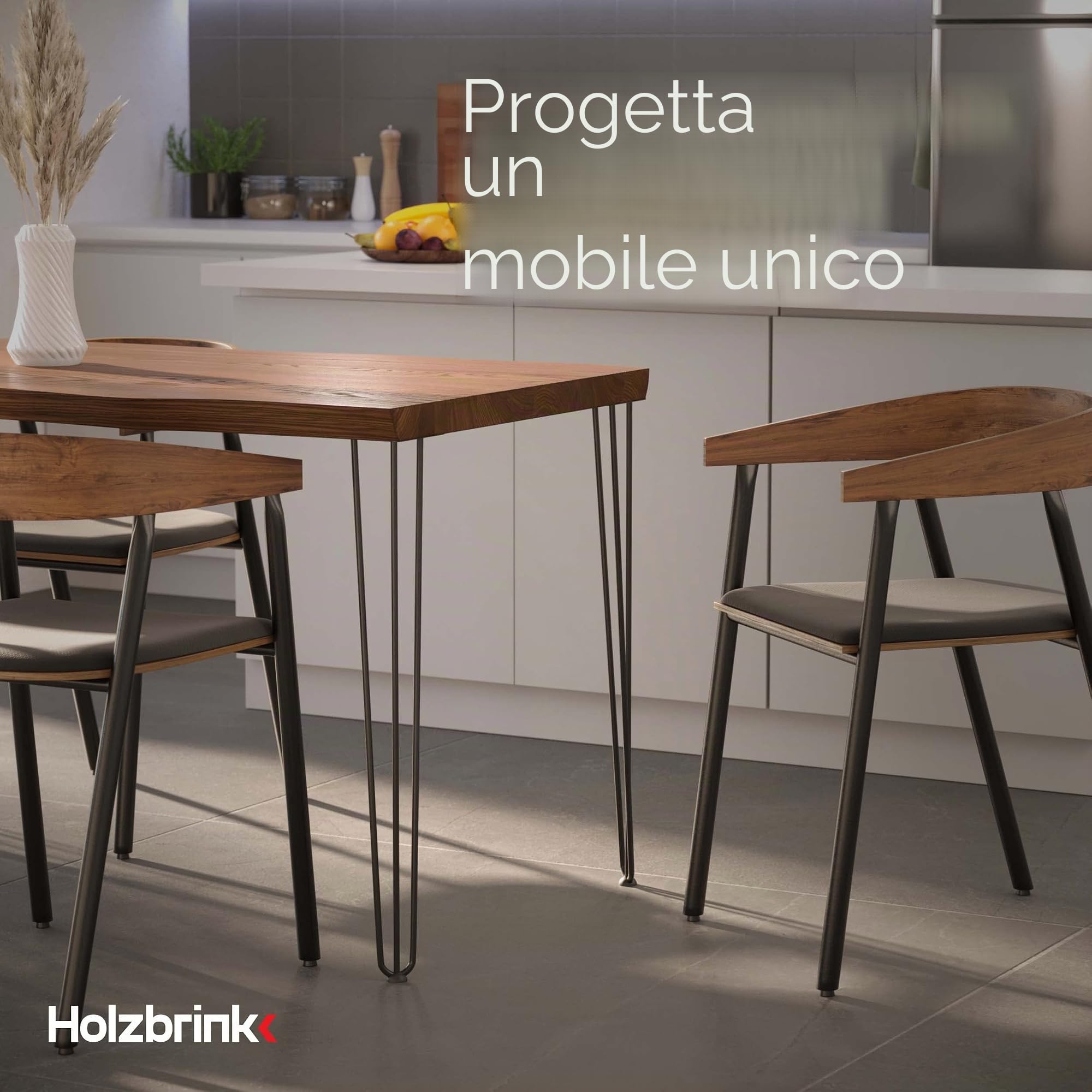 HOLZBRINK 4x gamba da tavolo in metallo con 3 aste Hairpin,Gamba con asta tripla per mobili, tavolo, 100 cm, Nero Intenso, HLT-13A-100-9005