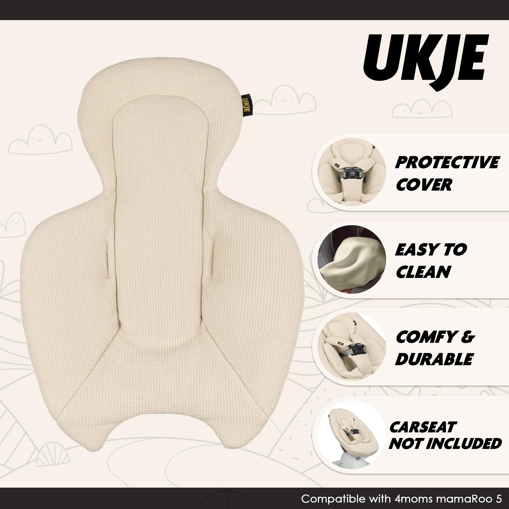 UKJE Swing Insert Rocker Cover Compatible with 4moms mamaRoo 5 Swing, Swing Accessories with Reversible Design, Easy to Install, Handmade in Europe - Beige