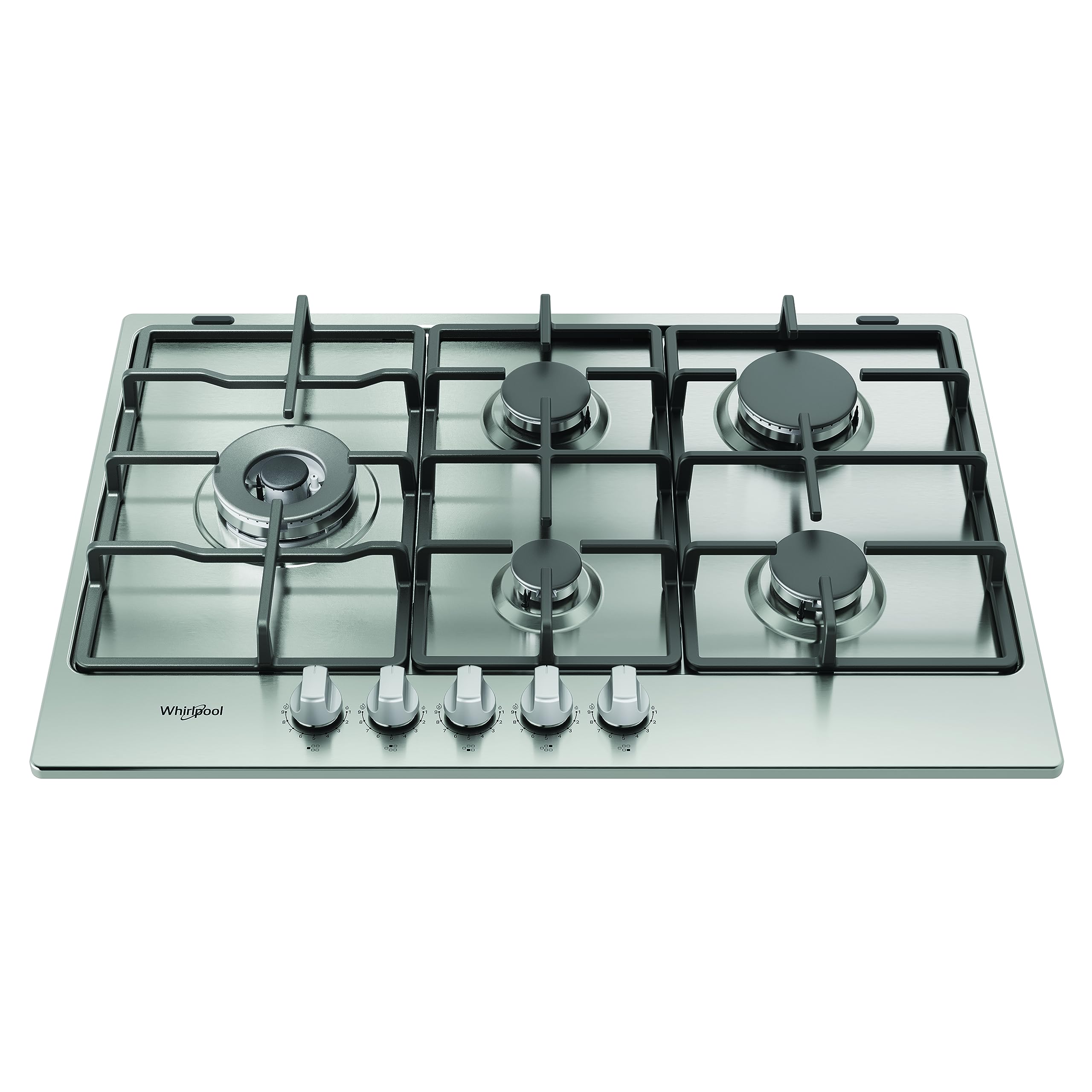 Whirlpool TGML 761 IX R - Piano Cottura 5 Fuochi Su 9 Livelli Con Bruciatore Ad Alta Efficienza E Griglie In Ghisa. Acciaio Inox. Multi Level Flame, Griglie Lavabili. 5,8 x 73 x 51 cm