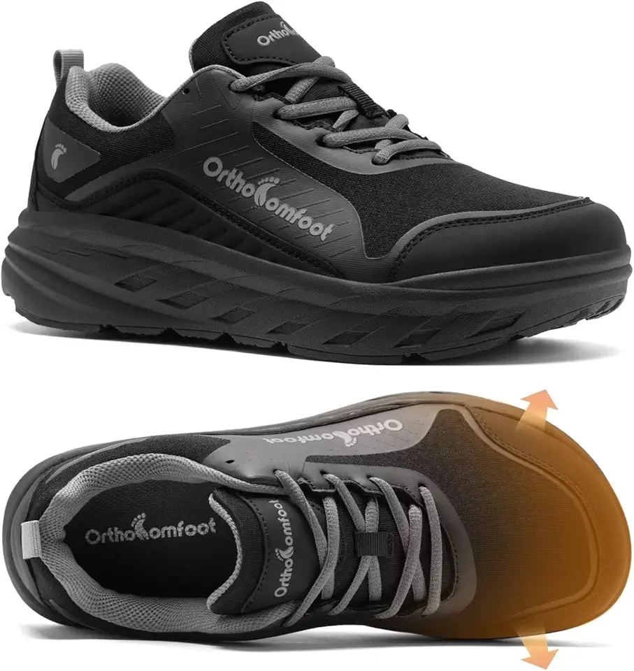 Tênis de caminhada masculino ortopédico para diabéticos: confortável bico largo suporte arco fascite plantar calcanhar esporão tênis de corrida, ortopédico inchado casual macio respirável para alívio