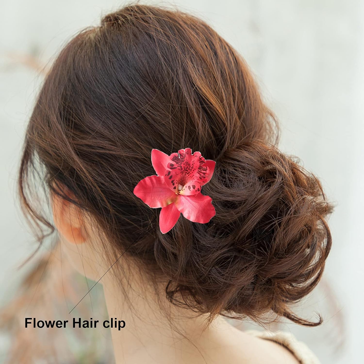 Hawaiian Leis Headband Wristbands Flower Hair Clips Luau Tropical Women Necklace Headpiece Hair Bands Hairband Bracelets Summer Beach Pool Cosplay Dress Up Birthday Party Decorations Supplies Red image 2