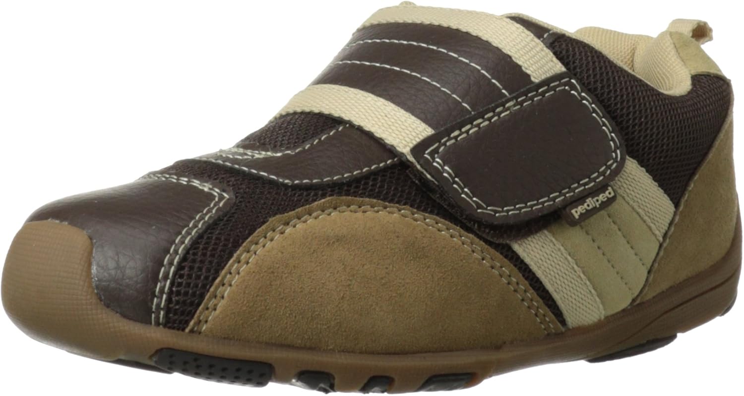 pediped boys Flex Adrian - fashion sneakers, Chocolate Brown/Tan, 13.5 Little Kid US