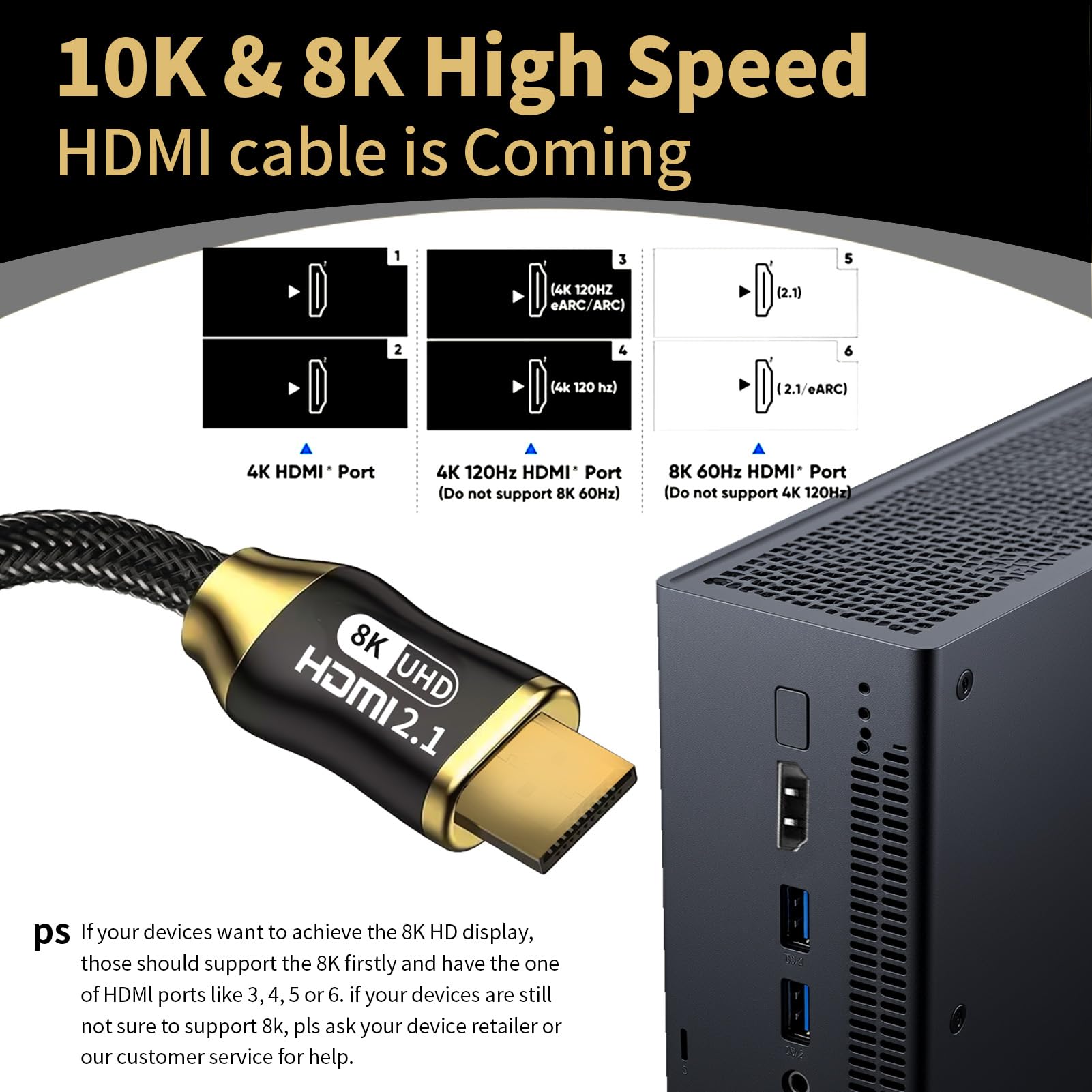 Cable HDMI 2.1 actualizado de 10K 8K de 5 pies, 4K 120Hz – 8K @60Hz consolas de juegos HDMI a HDMI Cable HDMI de 48 Gbps para eARC HDCP 2.3 CEC y HDR 10 compatible con NS2 PS5 X-Box Home Theater, PC