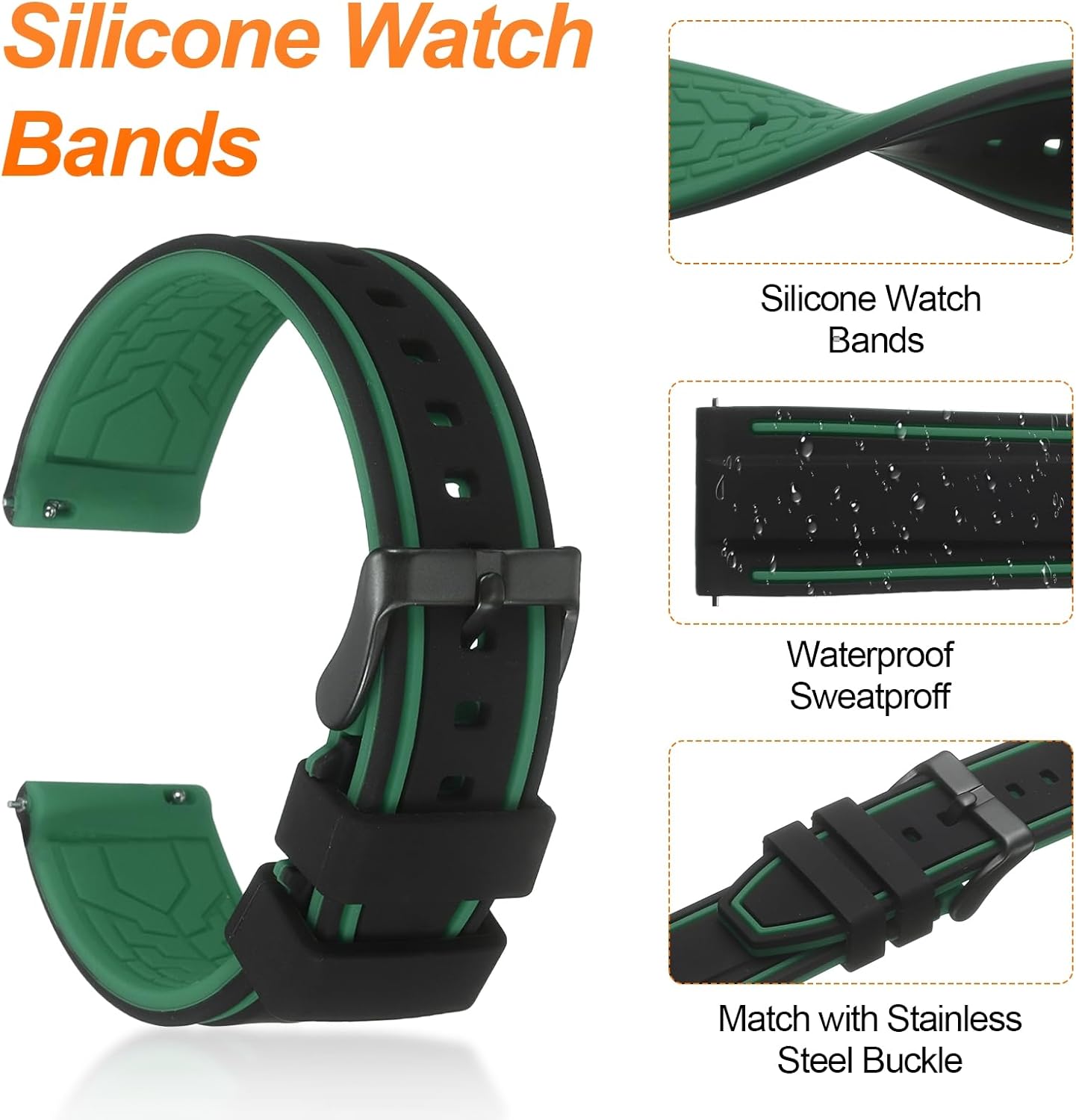 HARFINGTON Silicone Watch Band Soft Quick Release Rubber Watch Bands with Matte Buckle for Men Women image 3