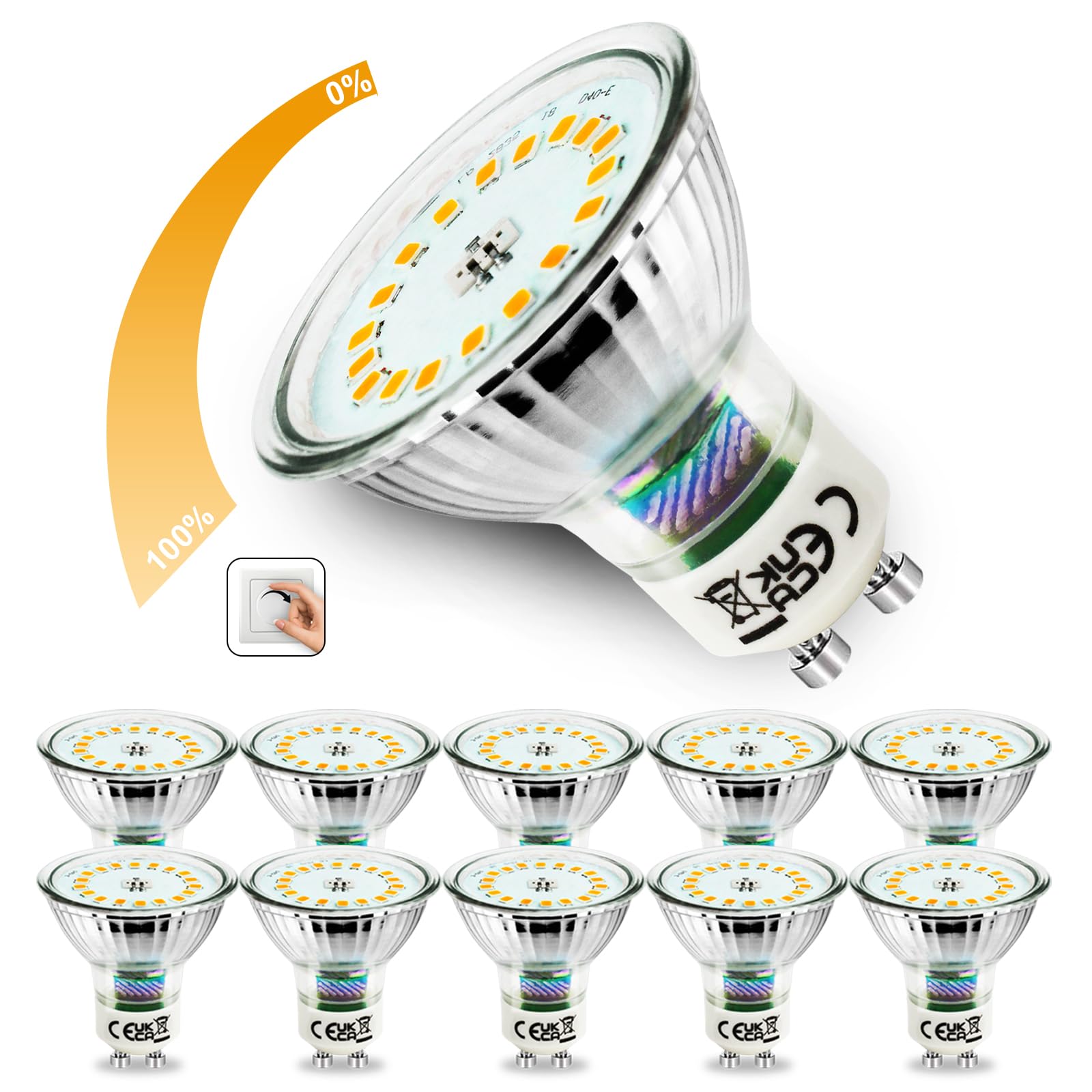 Allesgute Lot de 10 Ampoules LED GU10 Dimmables, Matériau en Verre, Blanc Chaud 3000K, 5W 700lm, Angle de Faisceau 120° - Remplacement pour Ampoules Halogènes 45W