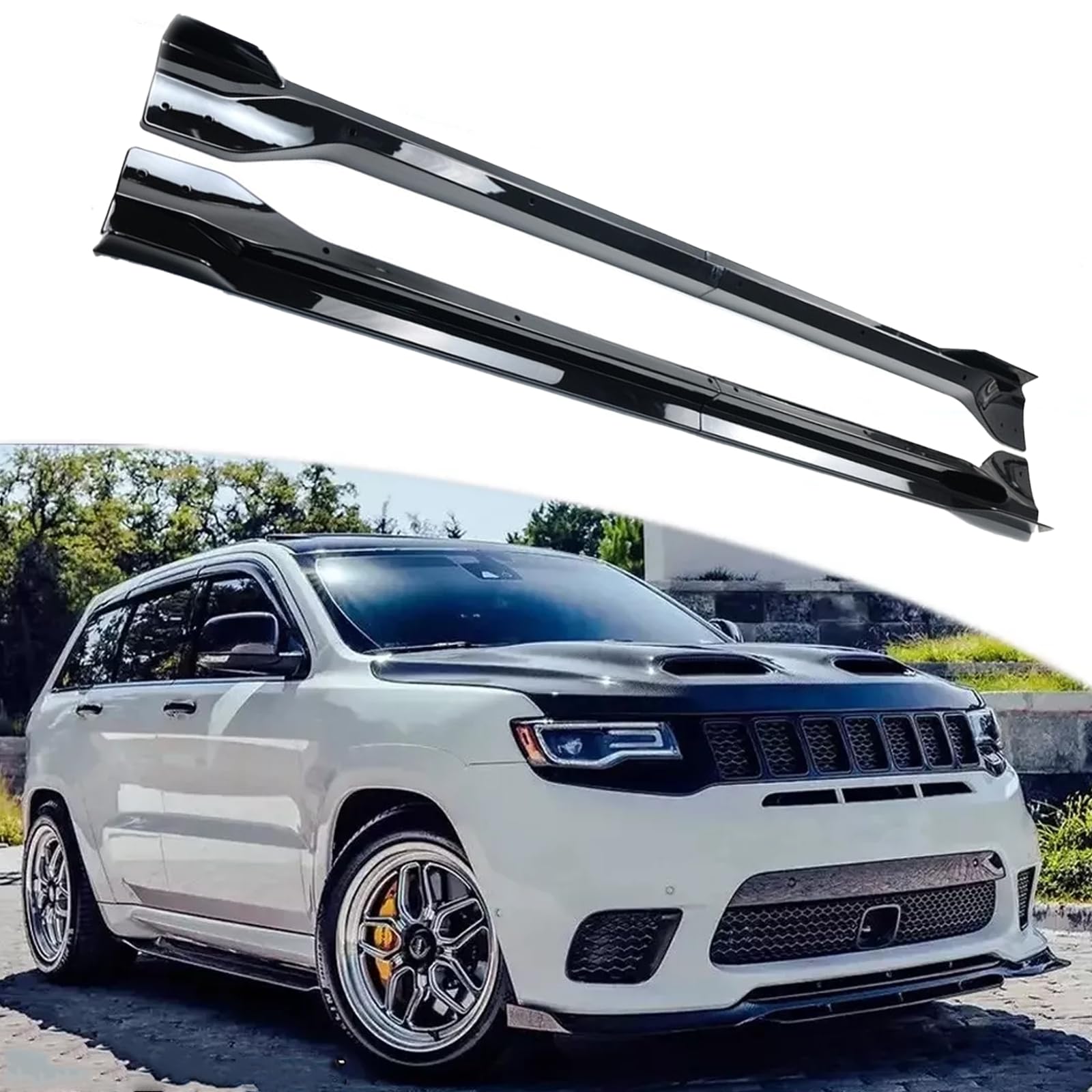 Side Skirts Set 4Pcs ABS for Jeep Grand Cherokee SRT8 WK2 / Trackhawk 2012-2021 Exterior Side Skirt Extension Lip Splitter (Glossy Black)