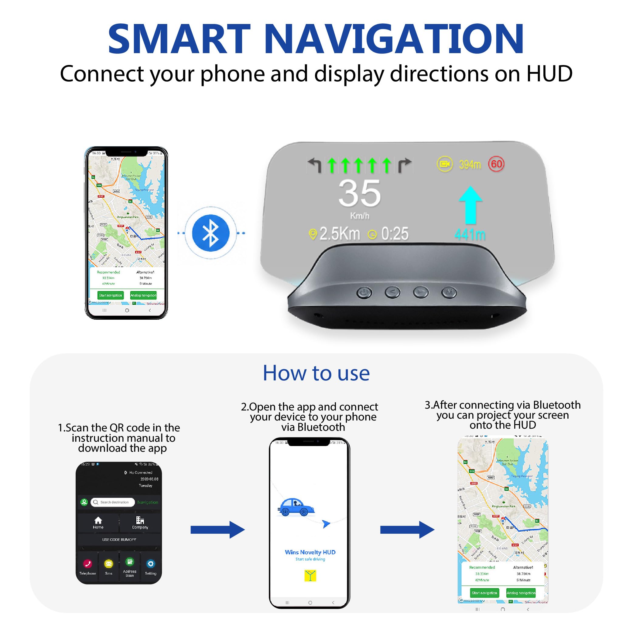 Affichage Tete Haute Voiture para Honda NSX Coupe 2016-2022, HUD OBD2 GPS con Navegación Móvil Alertas de Velocidad