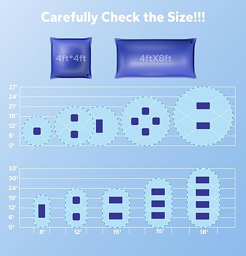 Miniatura 7 de Almohadas de piscina para piscinas sobre el suelo, ecualizador de hielo para invierno, 0.020 in, funda de aire ultra gruesa para invierno, kit de