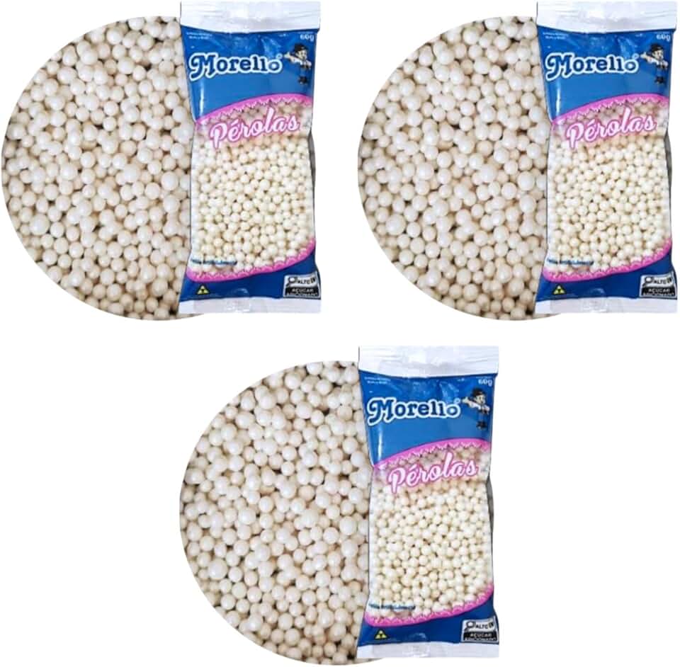 Pérolas de Açúcar Kit 3 Pacotes Confeitaria e Panificação Temas Escolha (Branco Perolado)