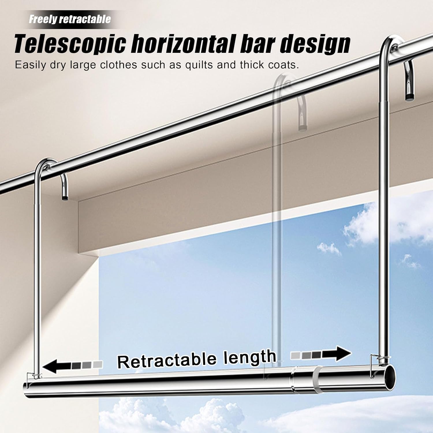 Foldable Clothes Drying Rack - Retractable Laundry Rack, Stackable for Indoor/Outdoor Use, Adjustable Length 31-55" for Balconies, Wardrobes, Drying Room