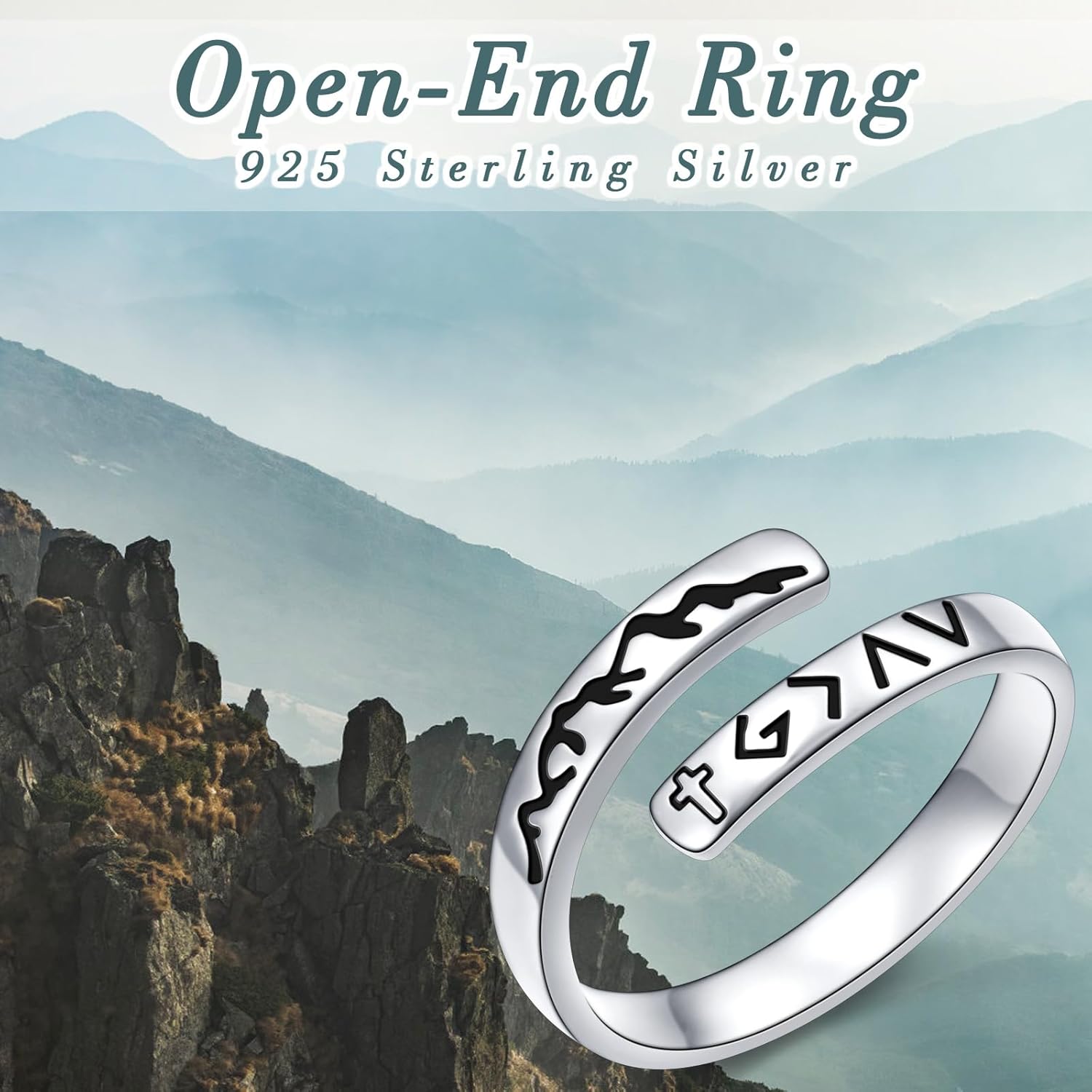 DAOCHONG Mountain Ring 925 Sterling Silver God is Greater than the Highs and Lows Ring Faith Rings for Women Storyteller Jewelry Size 7 - Image 5