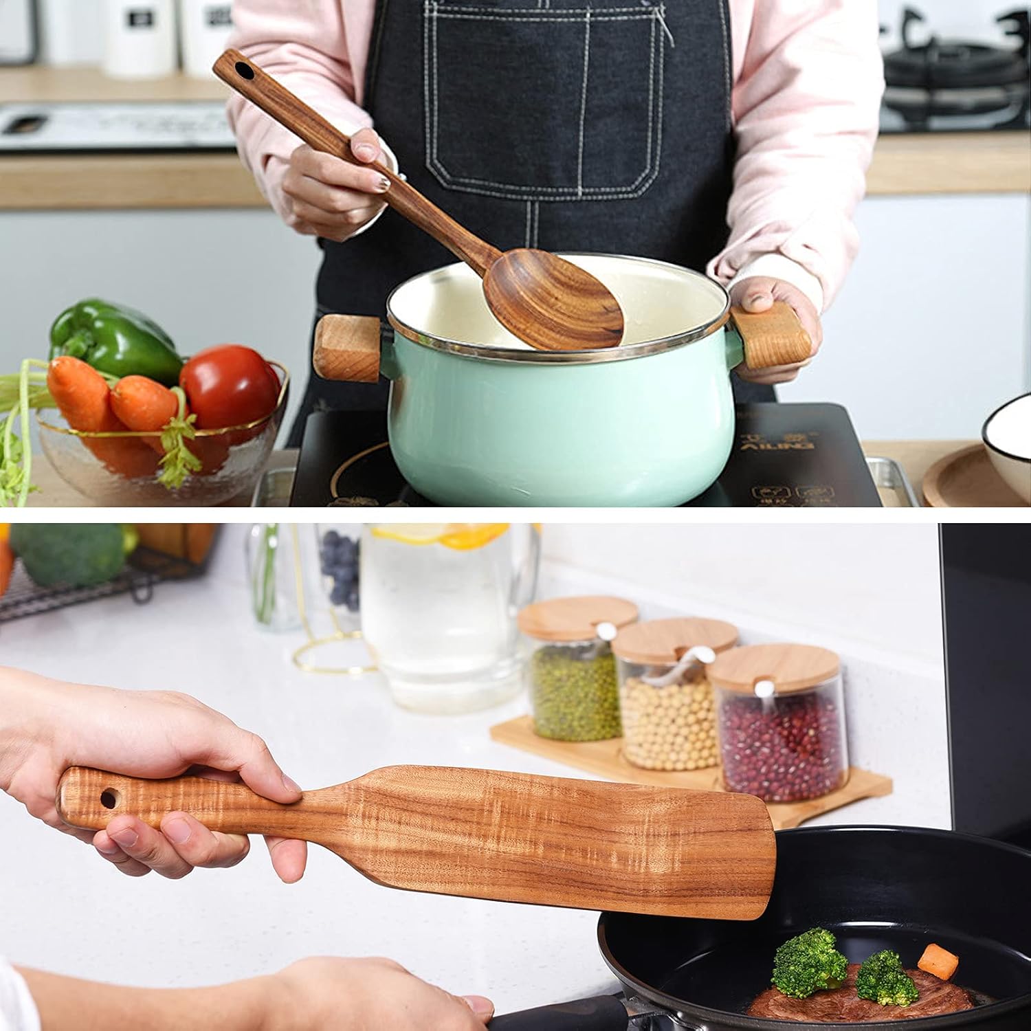 Spurtle Set,Wooden Spurtle Set of 9,Wooden Spoons for Cooking, Natural Teak Wooden Utensils for Cooking, Stirring, Mixing, Serving,Spurtles Kitchen Tools As Seen On Tv - Image 6