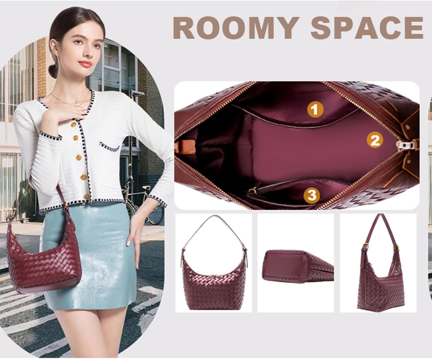 Shoulder Bag Handbags Women's Crossbody Woven Clutch Purses for Women Tote Bags Adjust Strap Hobo with Zip Closure - Image 5