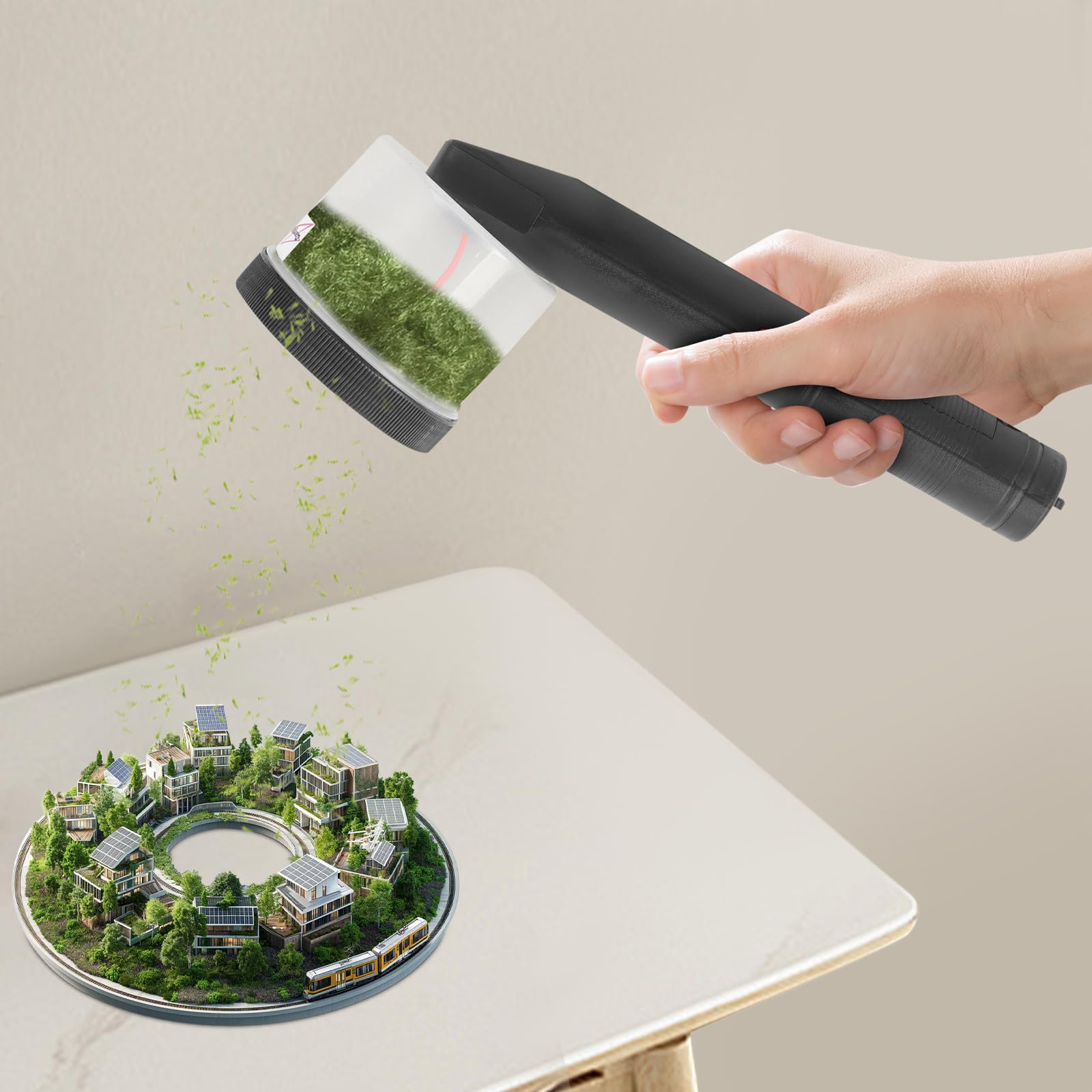 Set di attrezzi statici con 4 fibre d'erba e 2 setacci per modellismo | Dispositivo statico portatile con 2 setacci, 4 confezioni di fibre d'erba e pennelli per modellismo e diorami realistici.