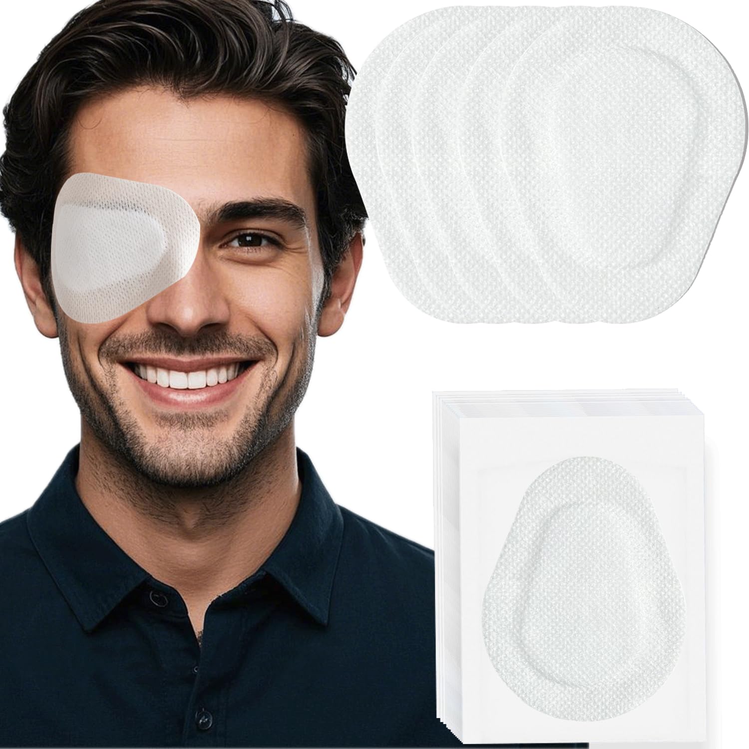 20 Pcs Adhesive Eye Patches for Adults, Medical Eye Patch Disposable Breathable Eyepatch for Amblyopia Lazy Eye Latex Free Adhesive Bandages for Adults Men, Large Size 3.54×2.76 inches, White