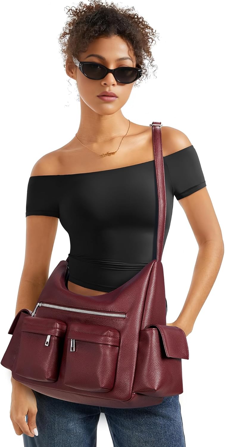 KALIDI Crescent Y2K Shoulder Bag Casual Vintage Punk Vegan Leather Purse Tote Zipper Pockets Hobo Crossbody Bag Work Travel - Image 2