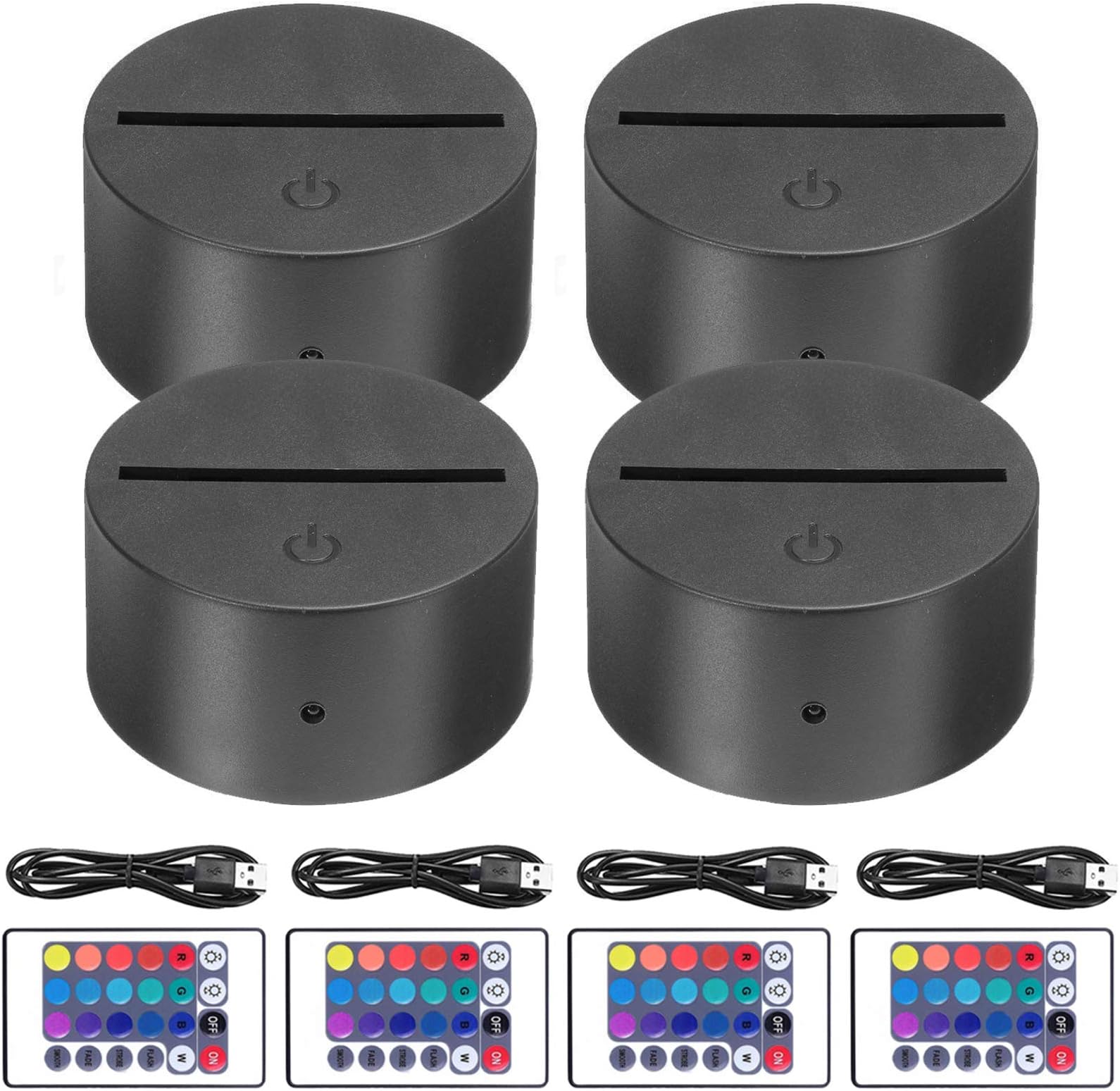 4-Pack 3D Night LED Light Base, Large Size LED Base for Acrylic16 Colors LED Light Base with Remote Control and USB Cable for Bedroom Child Room Restaurant Shop (4-Pack Black)