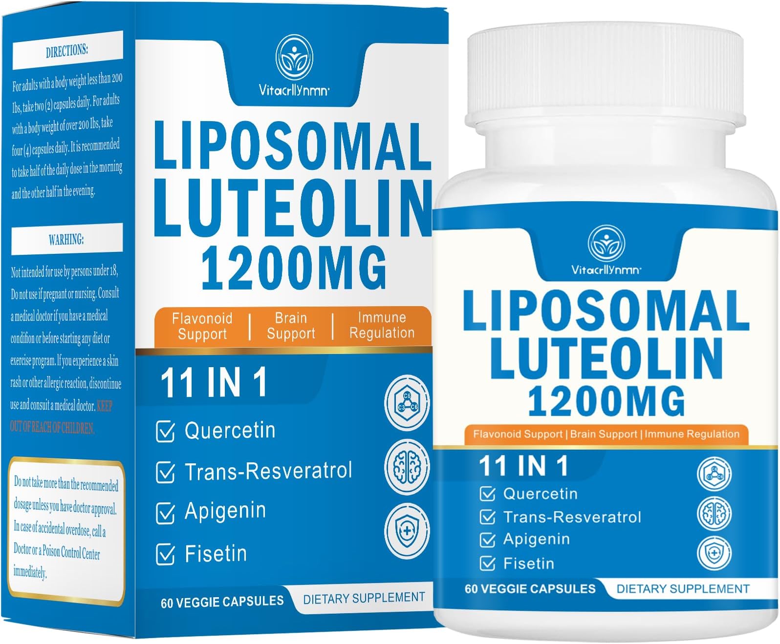 1200MG Liposomal Luteolin Supplement - Maximum Absorption, Antioxidant Boost for the Brain 60 Capsules