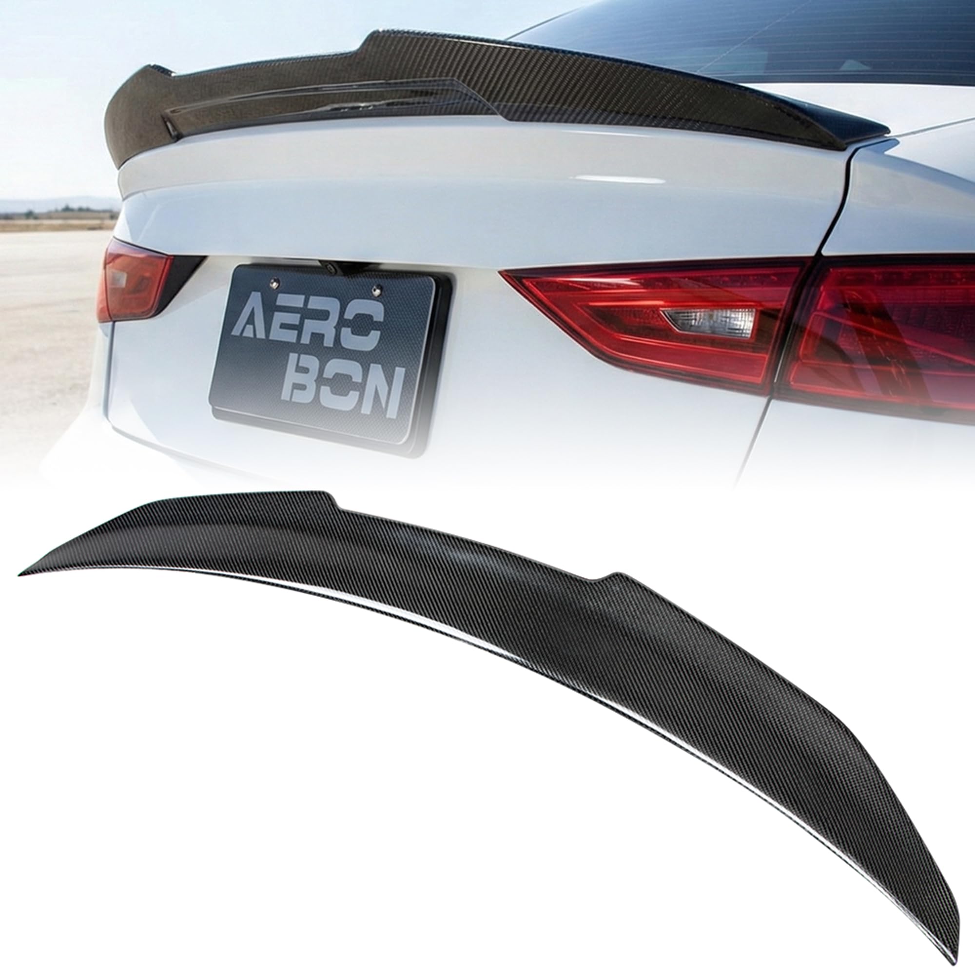 AeroBon Real Carbon Fiber Trunk Spoiler Compatible with 2014-2020 Audi A3 S3 RS3 Spoiler 8V Sedan Rear Spoiler (H Style) High Kick