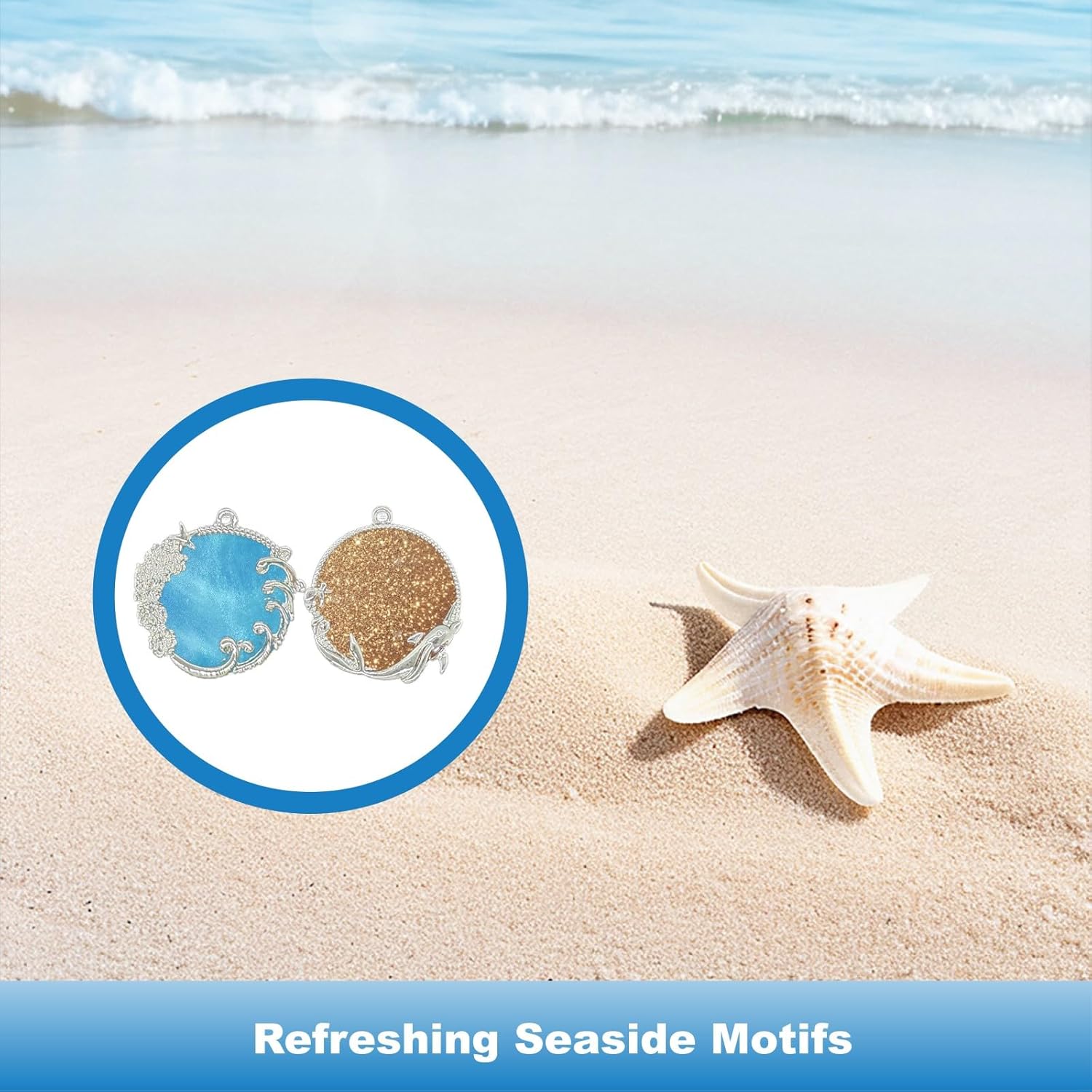 18pcs Bezels for Resin Jewelry Making Open Ice Bezel Frames with Flat Bails Ocean and Sea Charms Pendants Hollow Resin Open Cabochons for Earrings DIY Crafts Summer Decorations Silver - Image 7