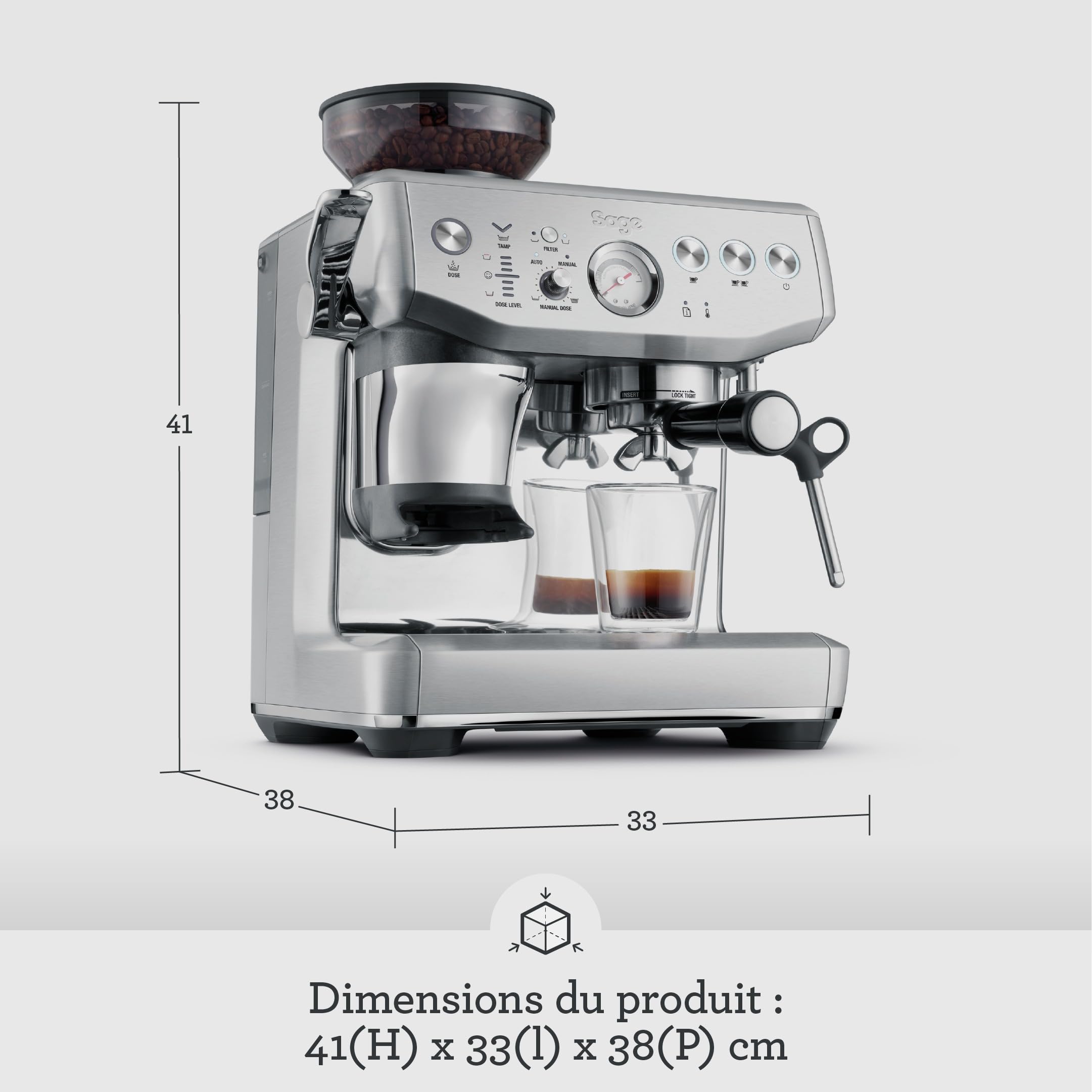 Sage The Barista Express Impress, Acier Inoxydable Brossé | Moulin à Meules Coniques 25 Réglages, Dosage Intelligent, Tassage Assisté 10kg; Porte-Filtre 54mm pour un Espresso Précis