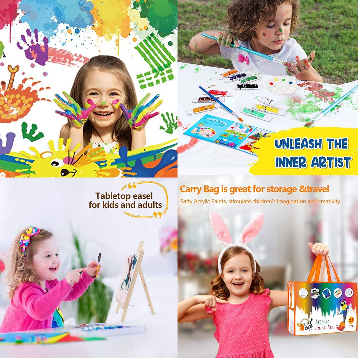 Kit De Pintura Para Niños De 27 Piezas – Caballete, Lienzos, Pinturas Y Delantal, ¡todo En Un Estuche Portátil Para Pequeños Artistas!