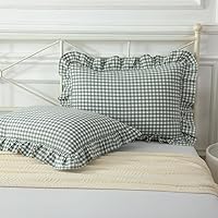 Vista 10 de juego de 2 fundas para cojín con volantes a cuadros negro/blanco, fundas de almohada decorativas de algodón lavado a cuadros estilo granja, fundas