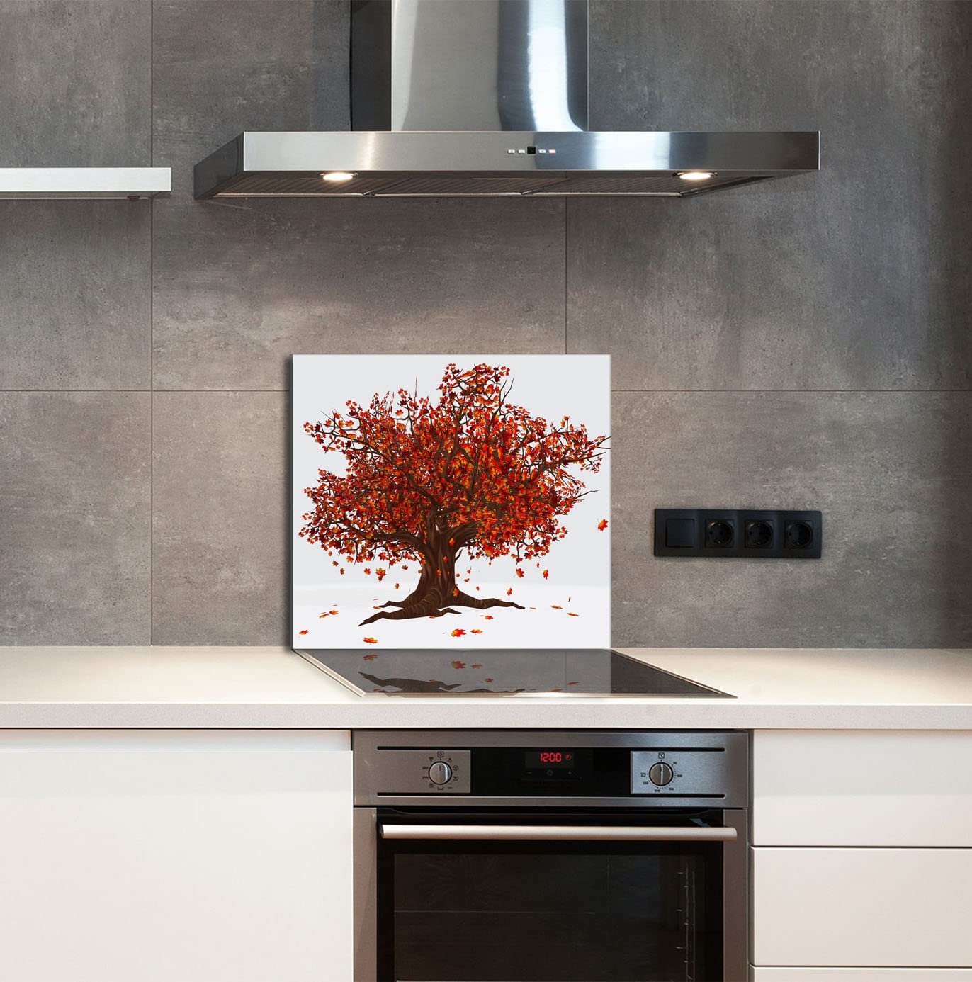Szklany panel ochronny do kuchni Lacobel, szklana płyta ochronna na kuchenkę, 65x60 cm, szklana deska do krojenia, ochrona przed rozpryskiwaniem, uniwersalna, DRZEWO