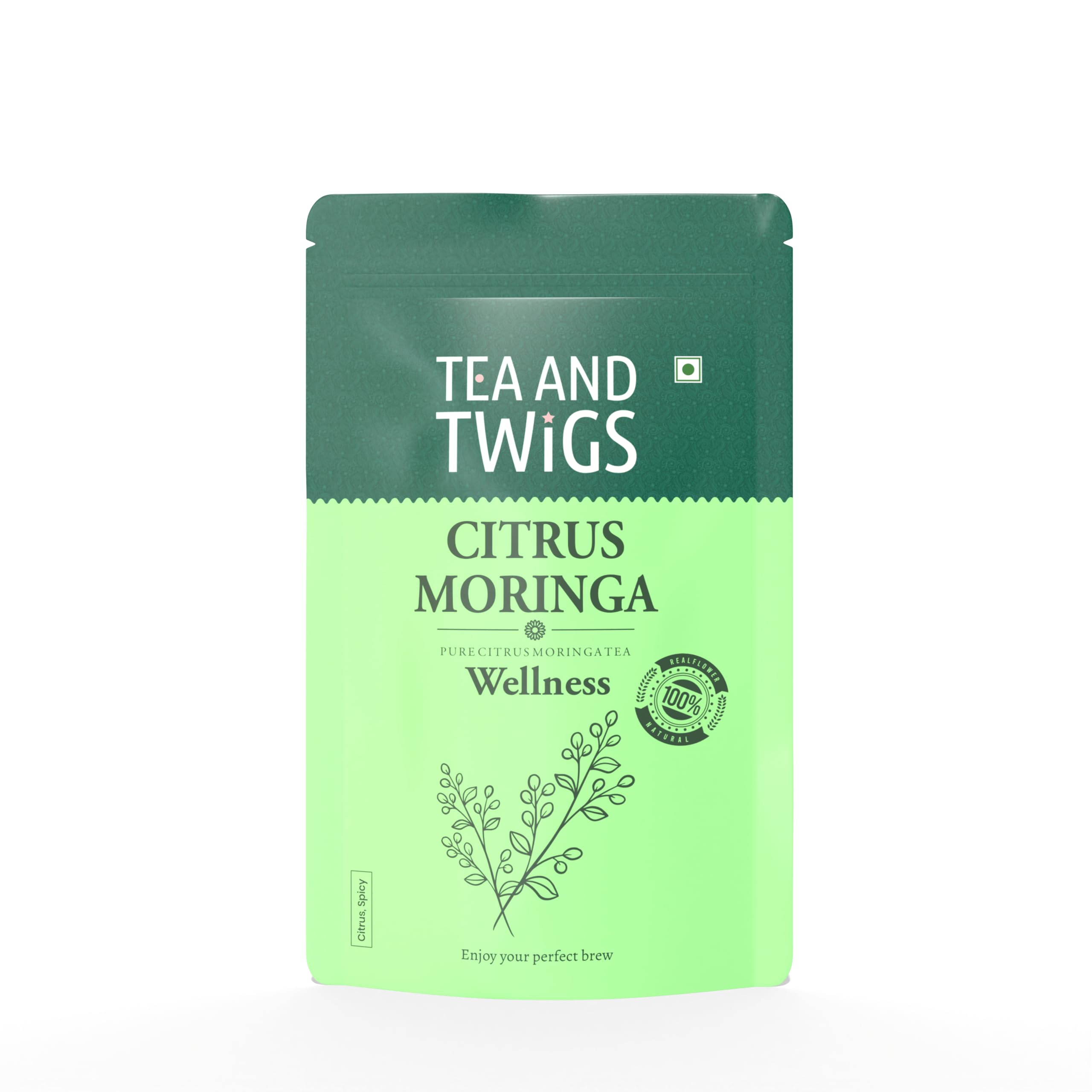 Tea And Twigs - Citrus Moringa 25 Tea Bags Pouch 50 Gram | Herbal Teas | For Good Sleep and Anti Anxiety | Relieves Stress
