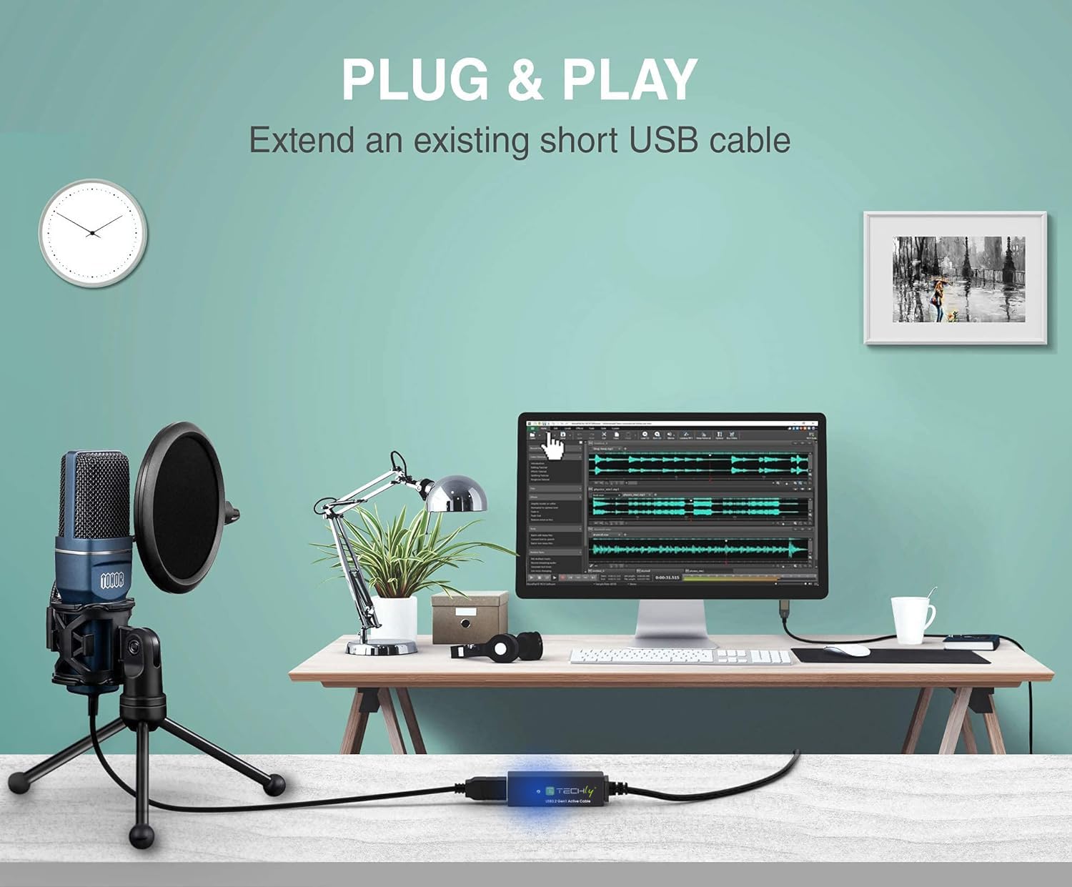 Techly 368000 Cavo Prolunga Attivo USB3.2 SuperSpeed+ Estensore di Segnale 10m Nero Nero