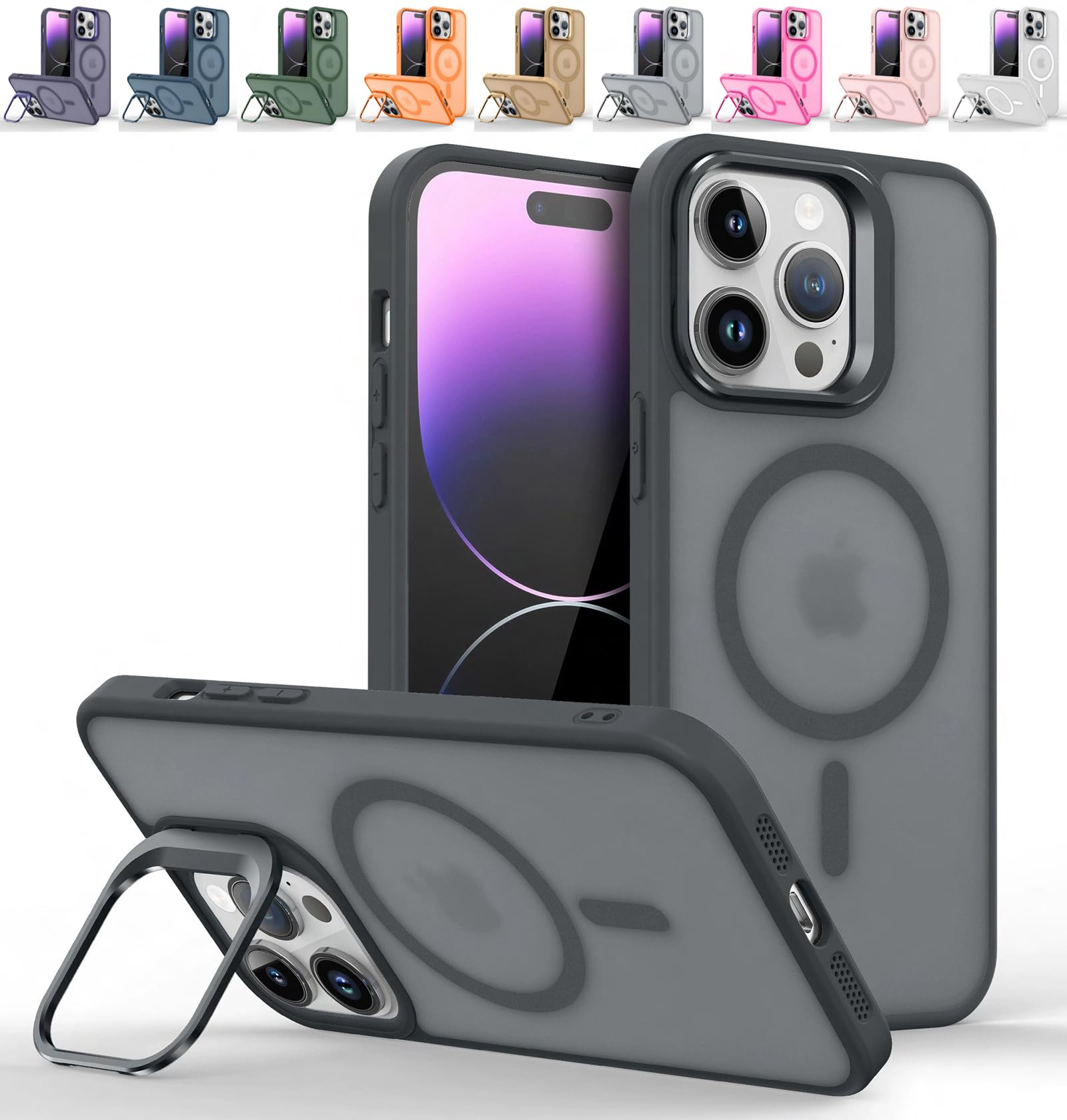 Mixroom – Cover Cavalletto per iPhone 13 Custodia Supporto Stand Invisibile Pieghevole Compatibile con MagSafe Cerchio Magnetico Integrato Nero C06