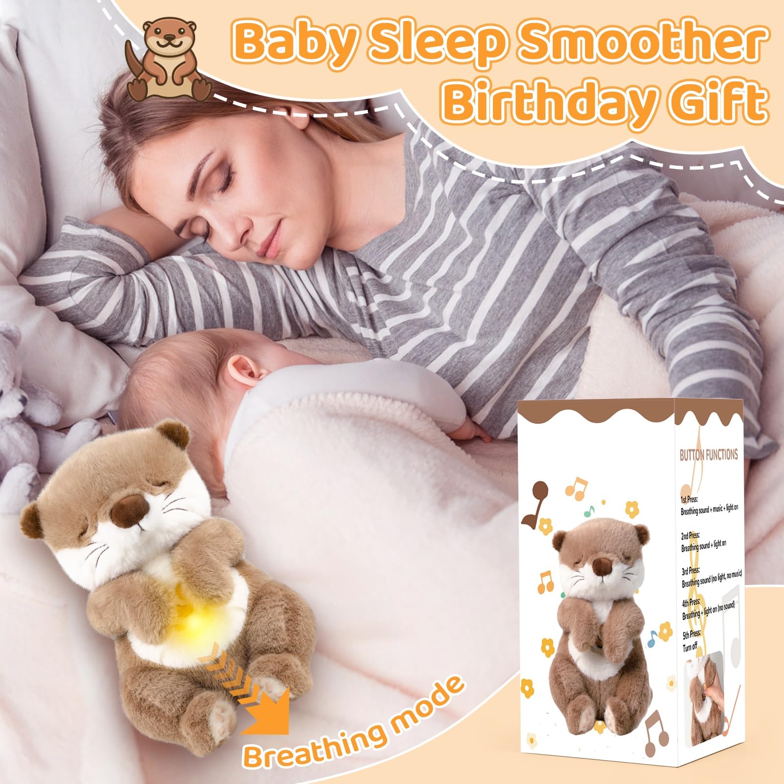 seOSTO Peluche Que Respira con Música y Movimientos Respiratorios, Stitch Que Respira para Bebe Dormir, Regalo Ideal para Bebés Recién Nacidos y Niños (Nutria parda)