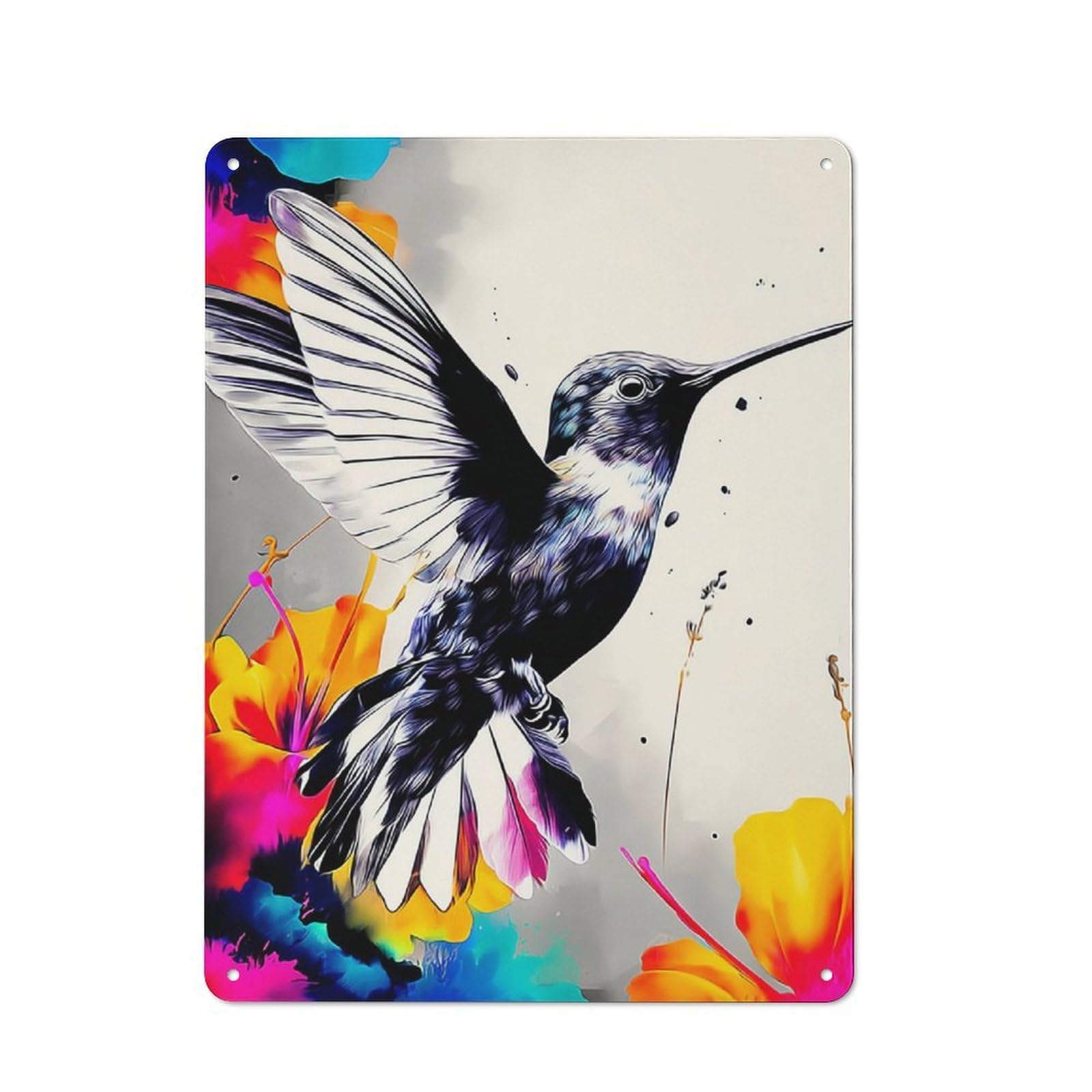 Junmoney Colorful Hummingbird In Flight Cottage Style Country Metal Sign 40X30cm, Farmhouse Wall Decor For Farmhouse Kitchen, Pantry Or Dining Area