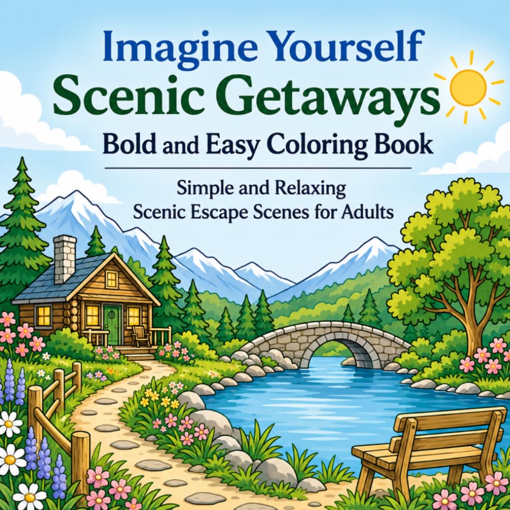 Imagine Yourself Scenic Getaways Bold and Easy Coloring Book: Simple and Relaxing Scenic Landscape and Travel Escape Scenes for Adults (Imagine Yourself Coloring Series)