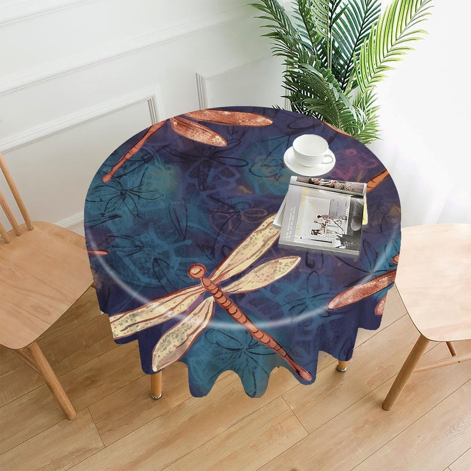 LZQPOEAS Hand Painted Dragonfly Tablecloth Decorative Round Table Cloth Wrinkle Resistant Round Tablecloth Washable Circle Table Cover for Kitchen Dining Party Wedding Camping 60 Inch