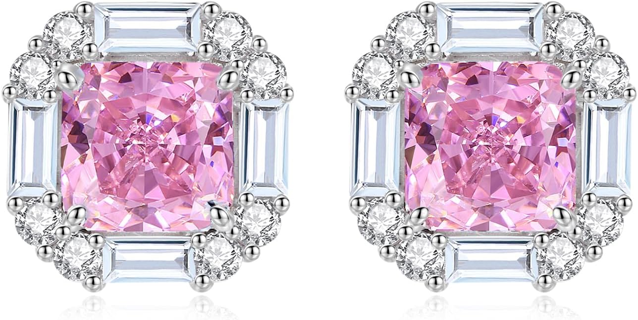 925 Sterling Silver Diamond Earrings for Women,Sqare 4CT/Pair 7MM*7MM Lab Simulation Diamond Stud Earrings Hypoallergenic Perfect Jewelry Gifts