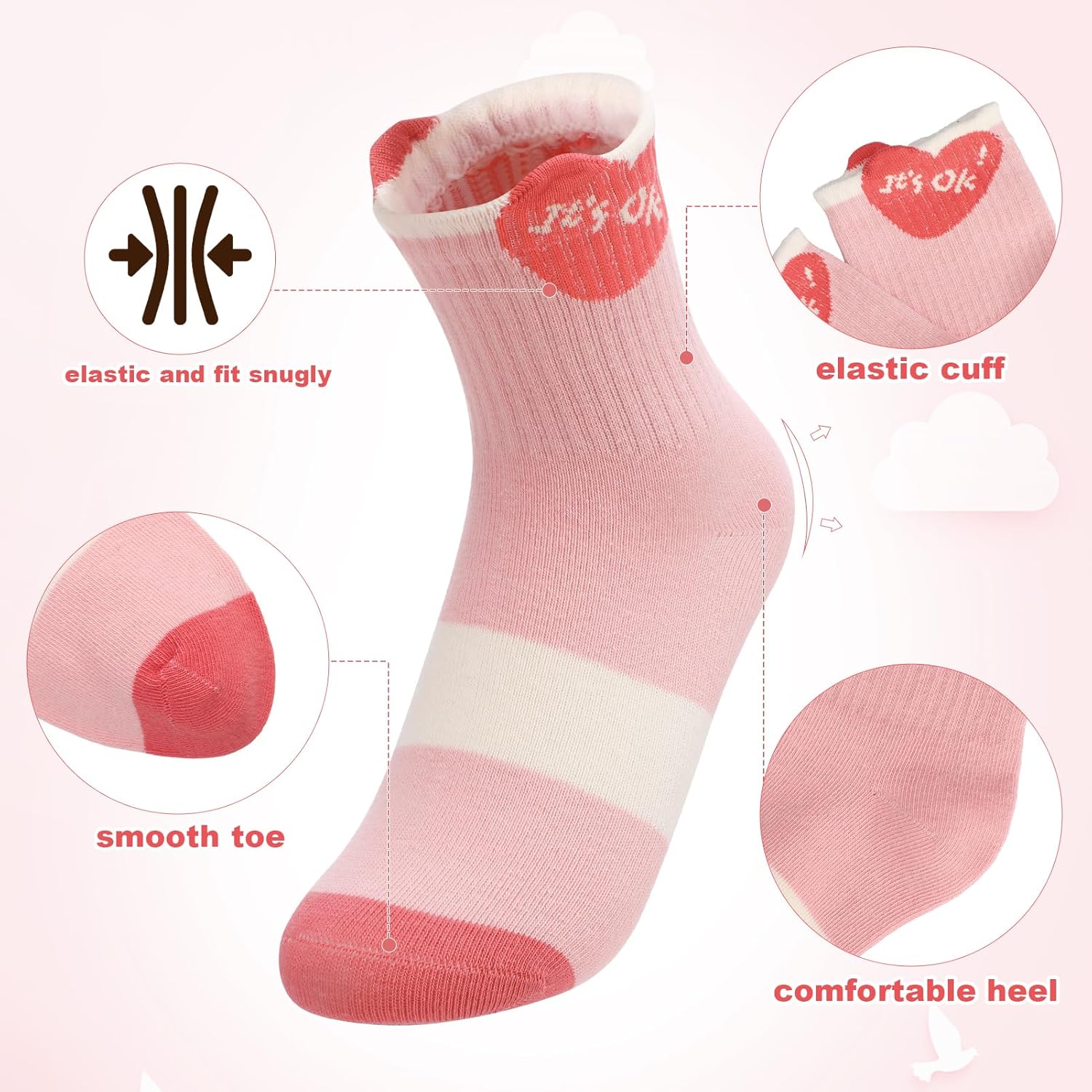 Cute Girls Socks Kids Crew Sock - Cotton Breathable Athletic Socks School Uniform Sock with Hearts & Stripes - Image 3