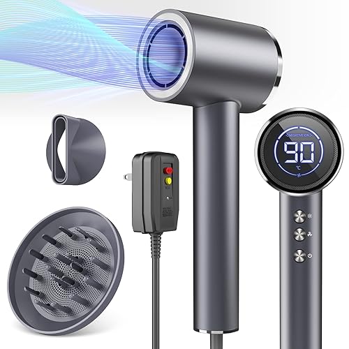 Miniatura 10 de Secador de pelo profesional, secador de pelo iónico de 1600 W con pantalla LED y boquilla magnética, secador de pelo portátil con 4 temperaturas y 3