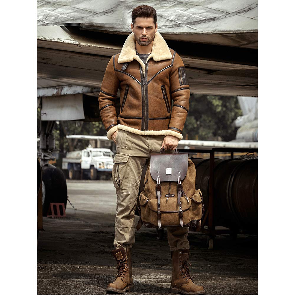 Denny&Dora Mens Shearling Jacket B3 Flight Jacket Sheepskin Aviator Winter Coat Fur Bomber Leather Jacket product thumbnail 6