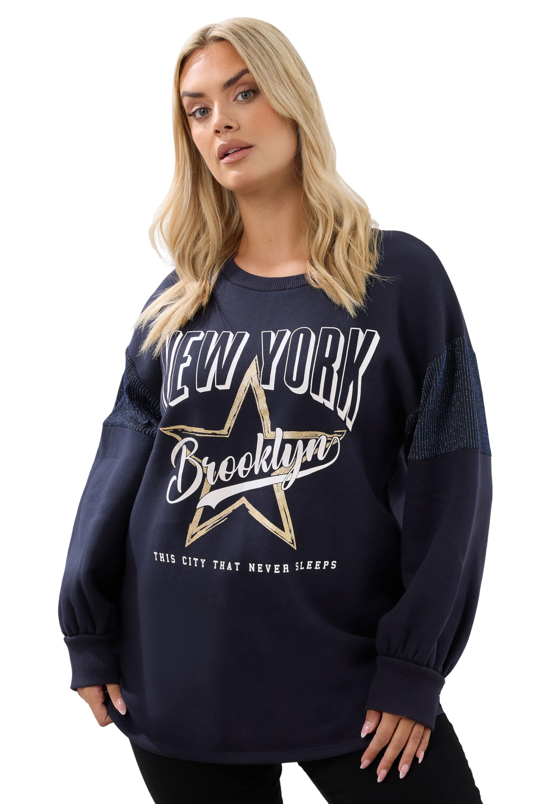 Yours Women's Dark Blue 'New York' Slogan Sweatshirt In | Size: 22/24