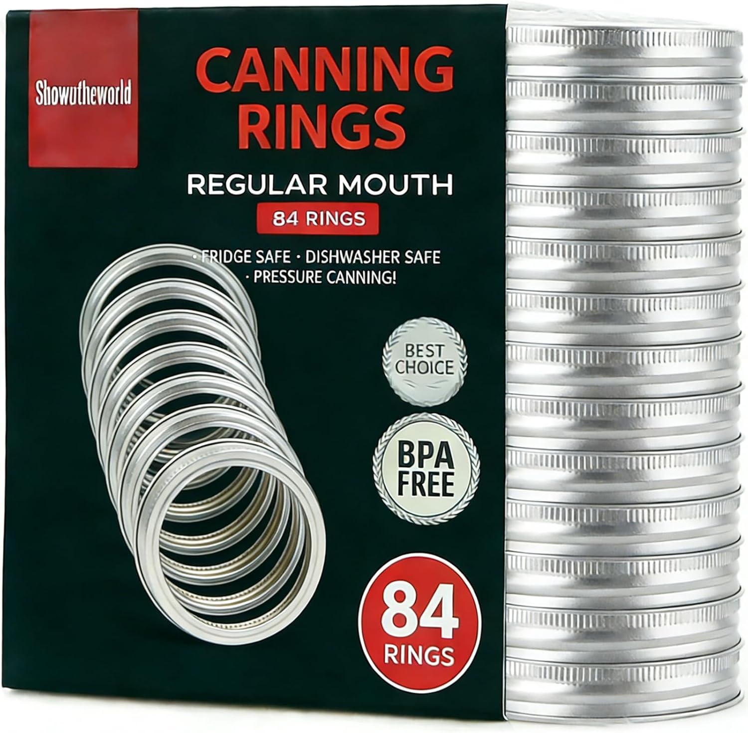 84Pcs Regular Mouth Mason Jar Canning Rings, Replacement Rings or Tops Durable & Rustproof Tinplate Metal Bands/Rings for Mason Jar (Silver, 84 PCS Regular Mouth Rings)