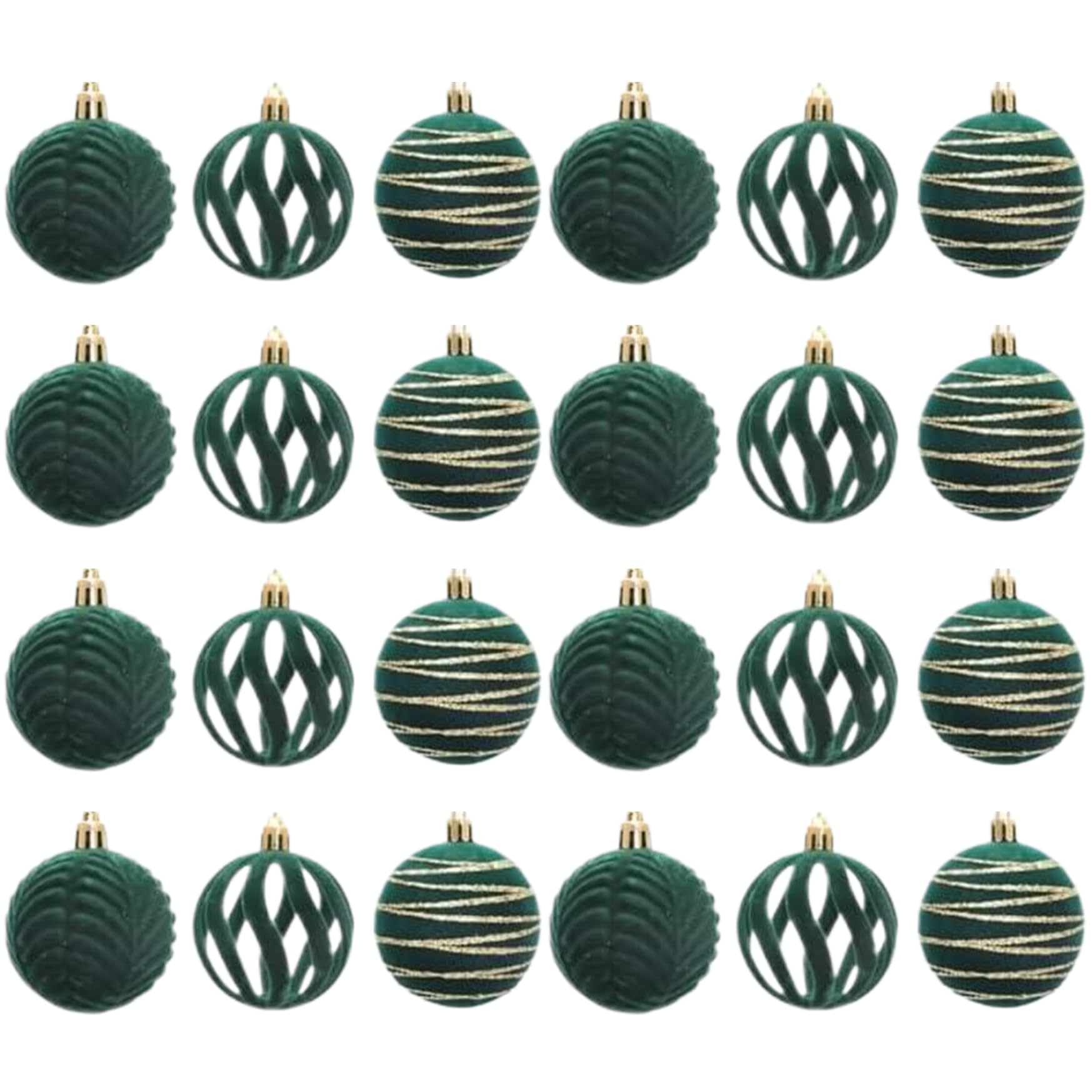 Boules de Noël en velours vert lot de 24 pour sapin et guirlande festive