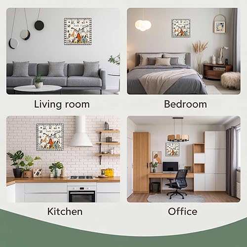 Miniatura 8 de Thanksgiving Gnomes Wooden Wall Clock Silent Non Ticking, Fall Pumpkins Black Plaid Square Wall Clock Battery Operated, Decor Clock for Home Office,