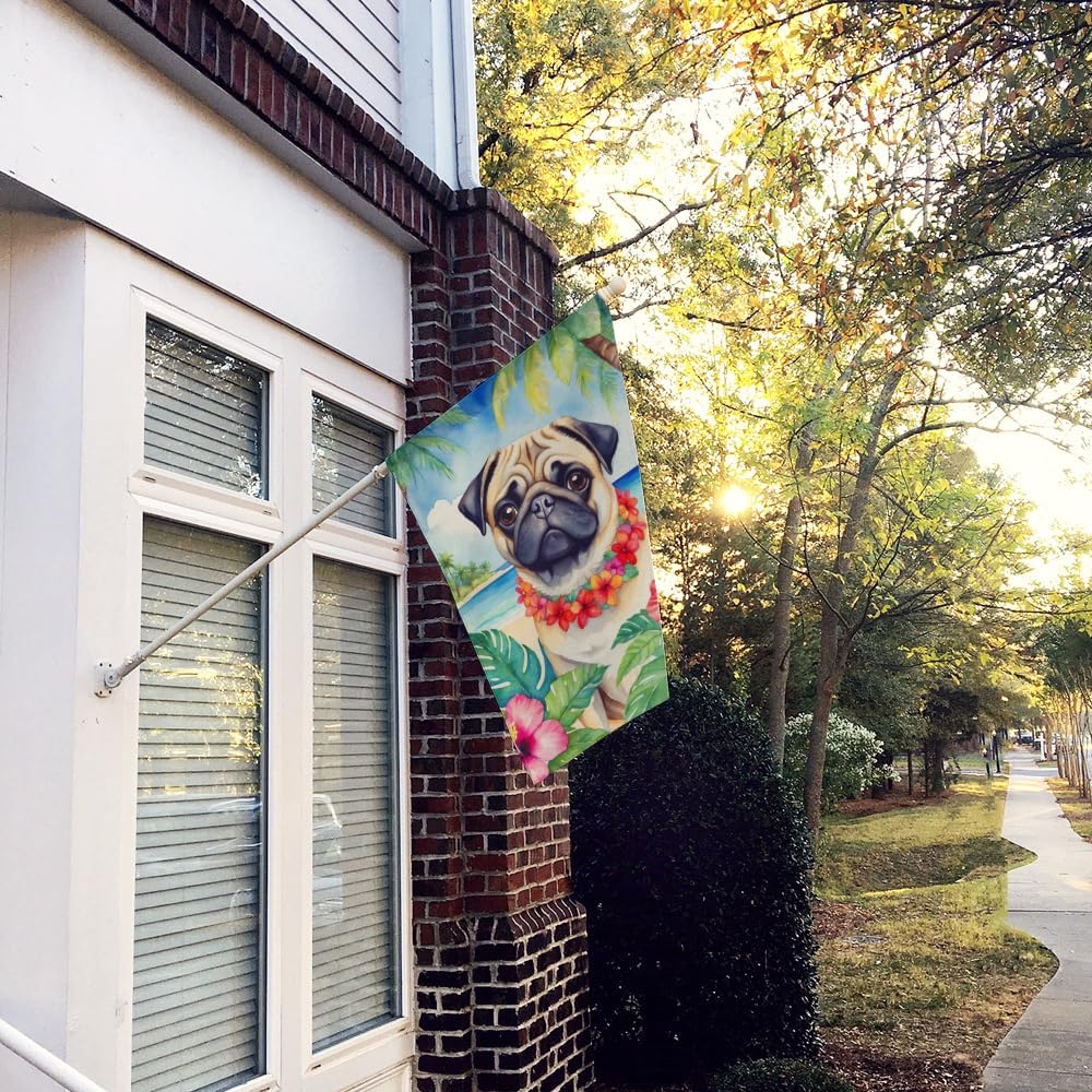 Caroline's Treasures DAC6503CHF Pug Luau House Flag Large Porch Sleeve Pole Decorative Outside Yard Banner Artwork Wall Hanging, Polyester, House Size, Multicolor