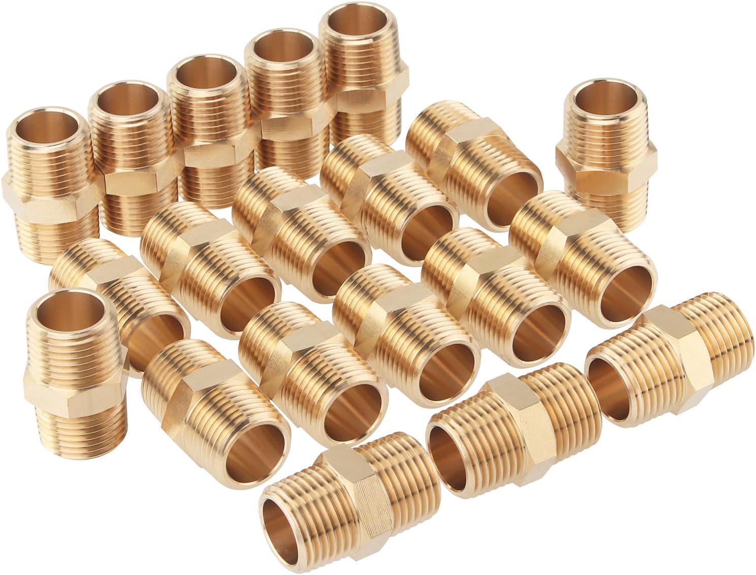 LTWFITTING Brass Pipe Hex Nipple Fitting 1/2 x 1/2 Inch Male Pipe NPT MNPT MPT Air Fuel Water(Pack of 20)