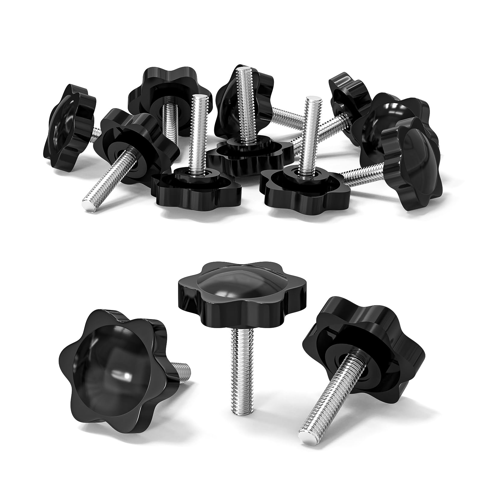 10 Pcs M6 Screws, M6 x 25mm Thread Star Knobs, Thumb Screws, Plastic Hex Shaped Clamping Knob Handle Hand Tightening Screw Knob for Umbrella Base Replacement